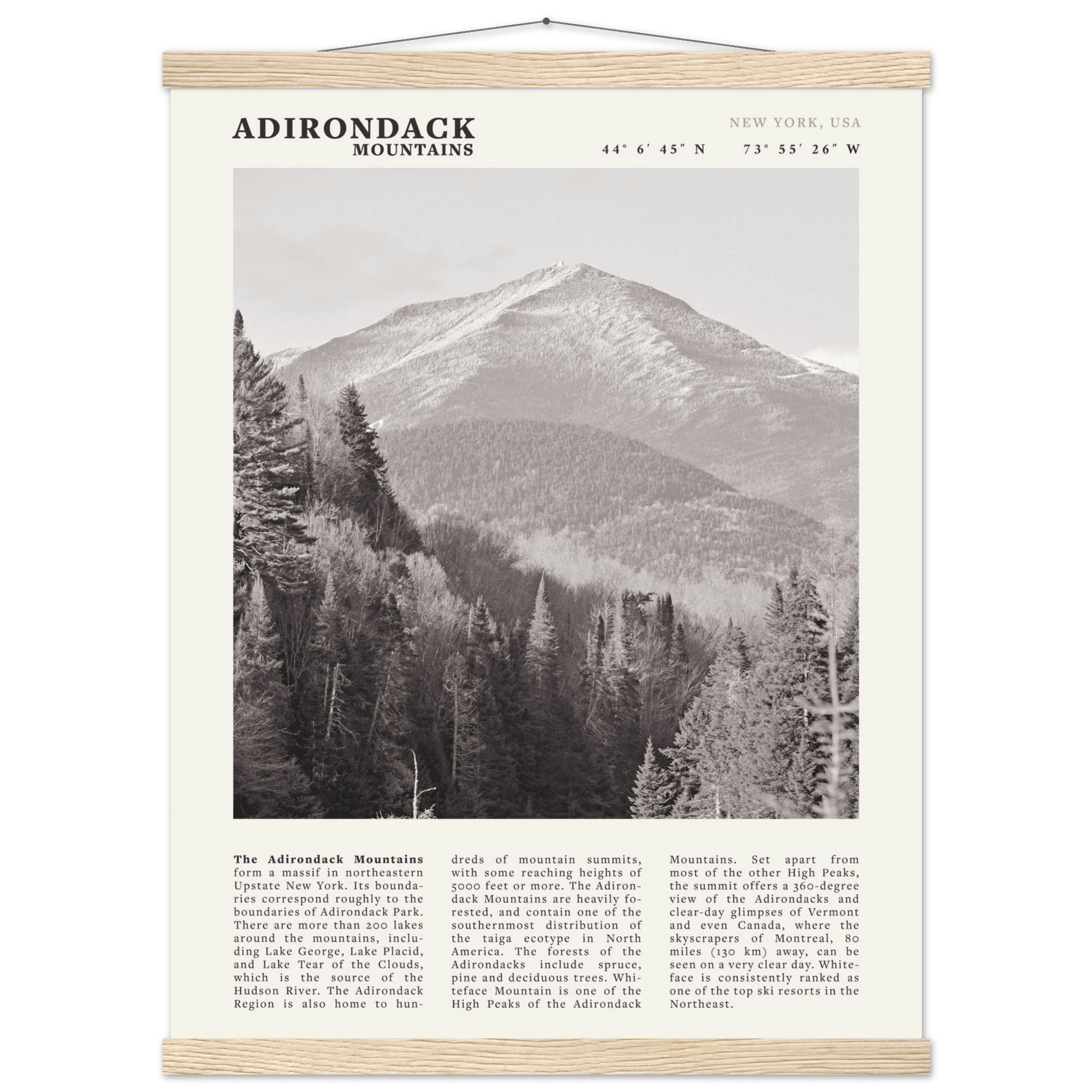 Adirondack Mountains Poster | Black & White New York Nature Wall Art | Hiking Print - Evergreen Posters