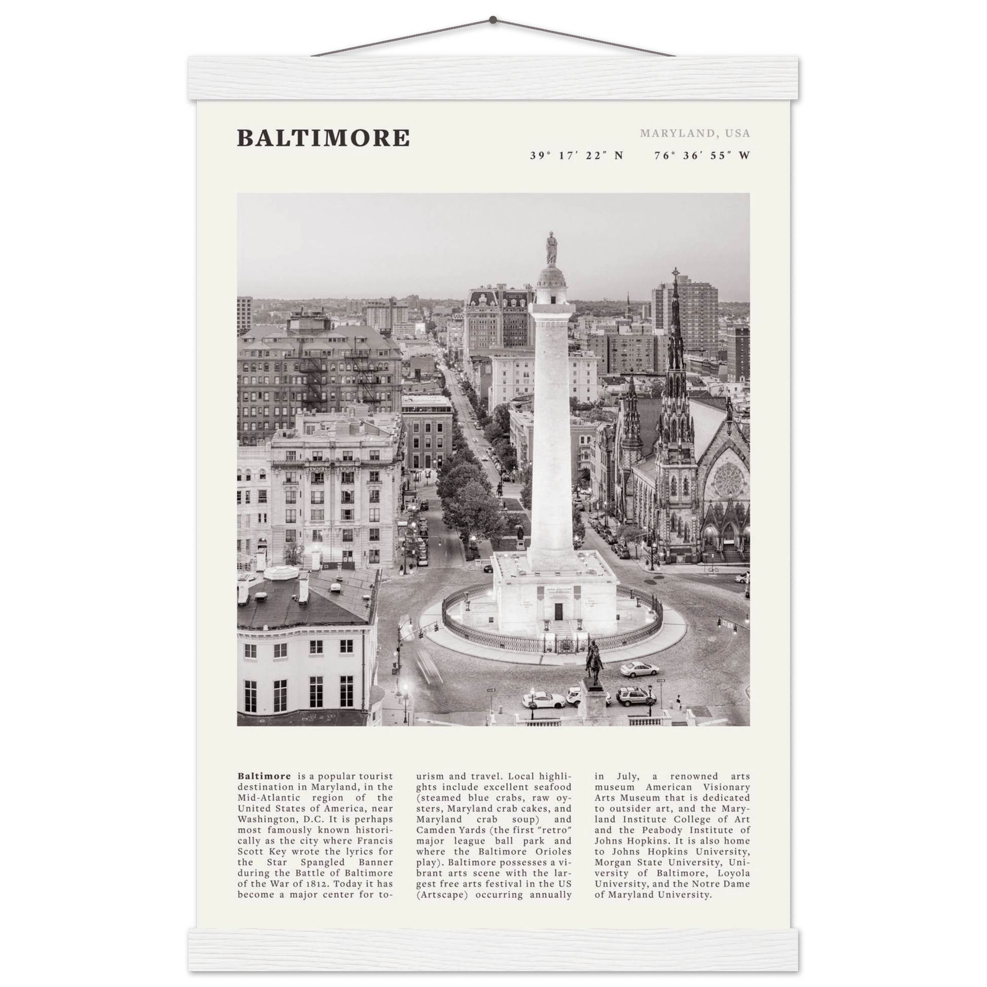 Baltimore Poster | Black & White Maryland City Wall Art | USA Travel Print - Evergreen Posters