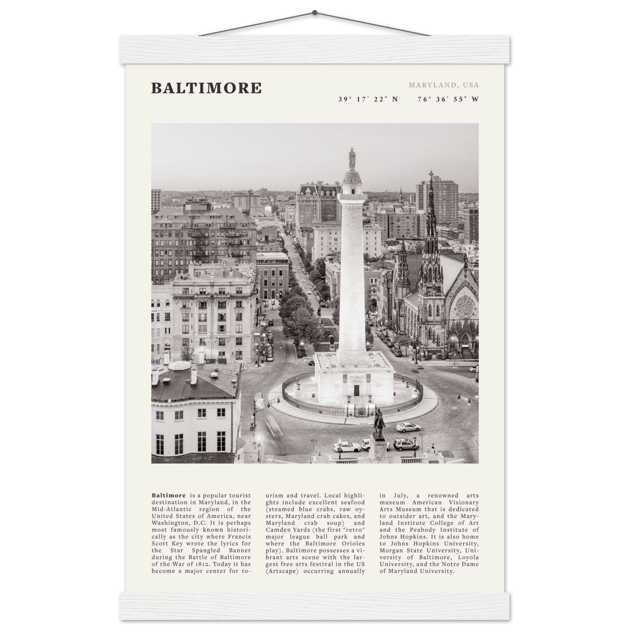 Baltimore Poster | Black & White Maryland City Wall Art | USA Travel Print - Evergreen Posters