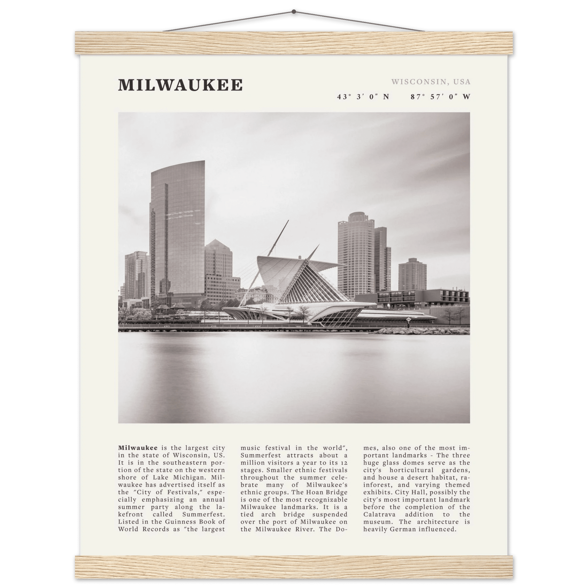 Milwaukee Poster | Black & White Wisconsin City Wall Art | USA Travel Print - Evergreen Posters