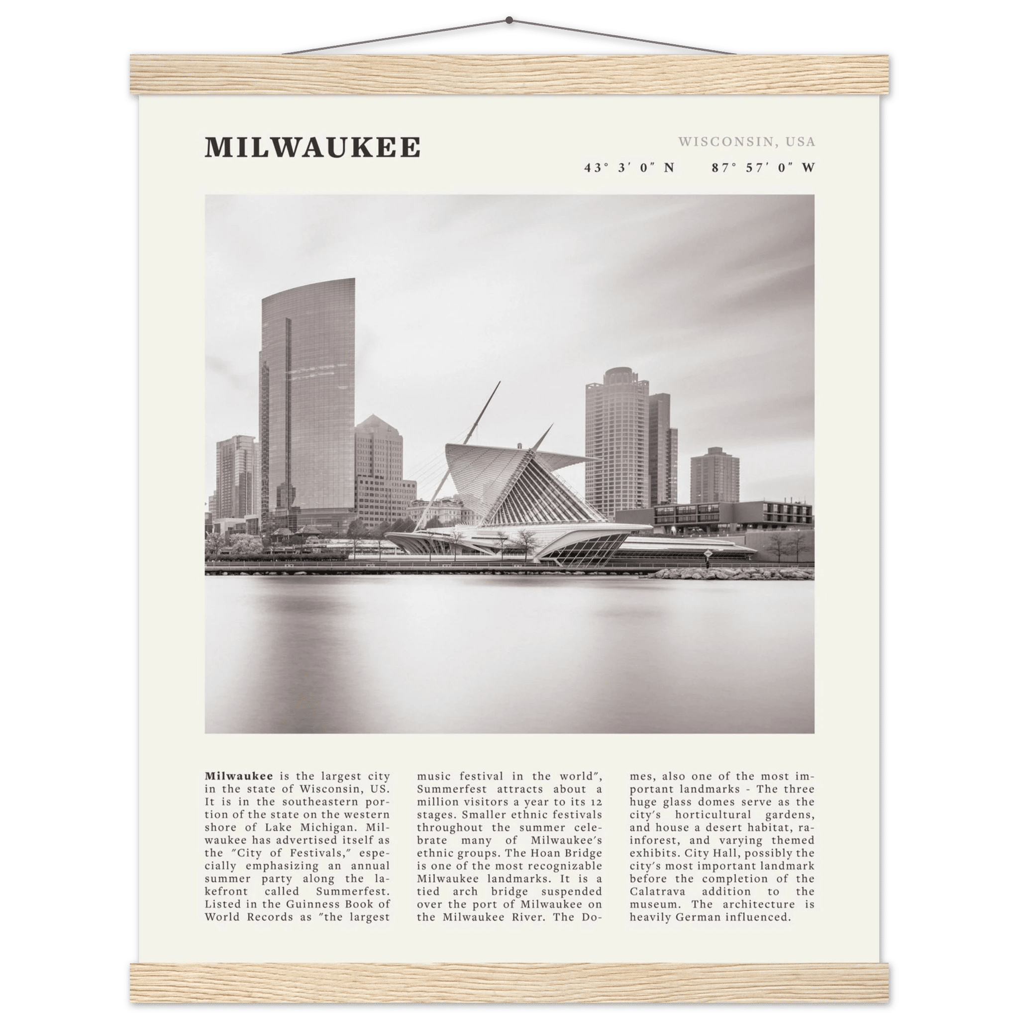 Milwaukee Poster | Black & White Wisconsin City Wall Art | USA Travel Print - Evergreen Posters