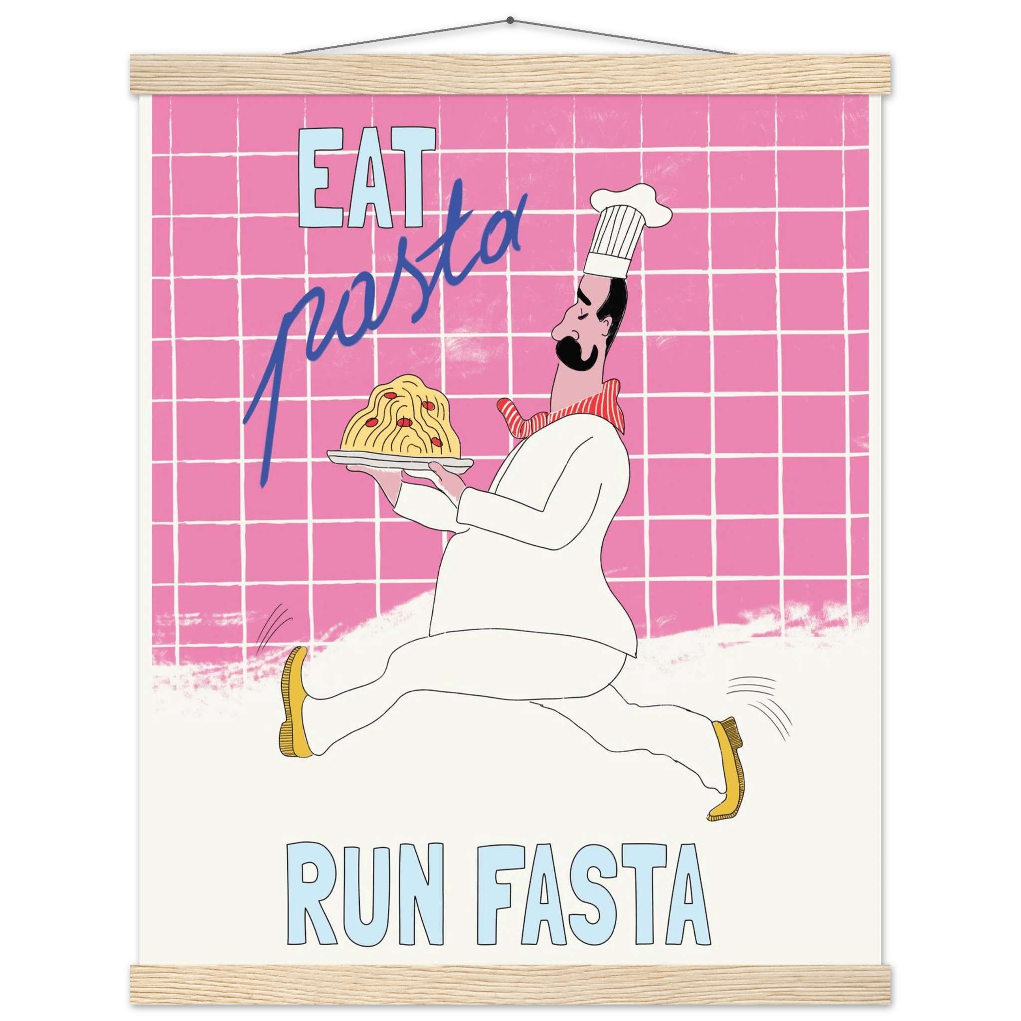Eat Pasta Run Fasta Poster – Playful Kitchen Wall Art Print (Pink Edition) - Evergreen Posters