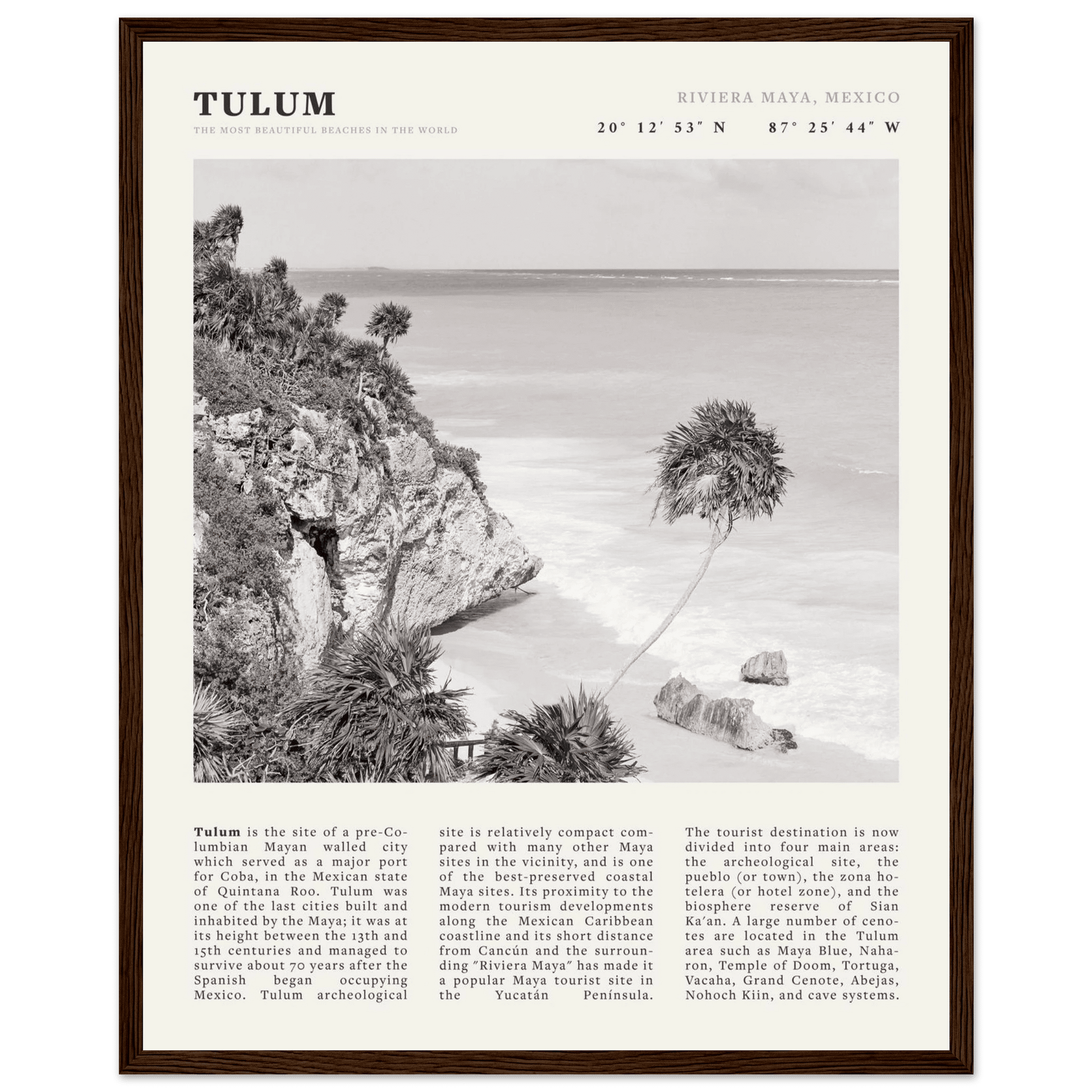 Tulum Poster | Black & White Riviera Maya Mexico Wall Art | Beach Travel Print - Evergreen Posters