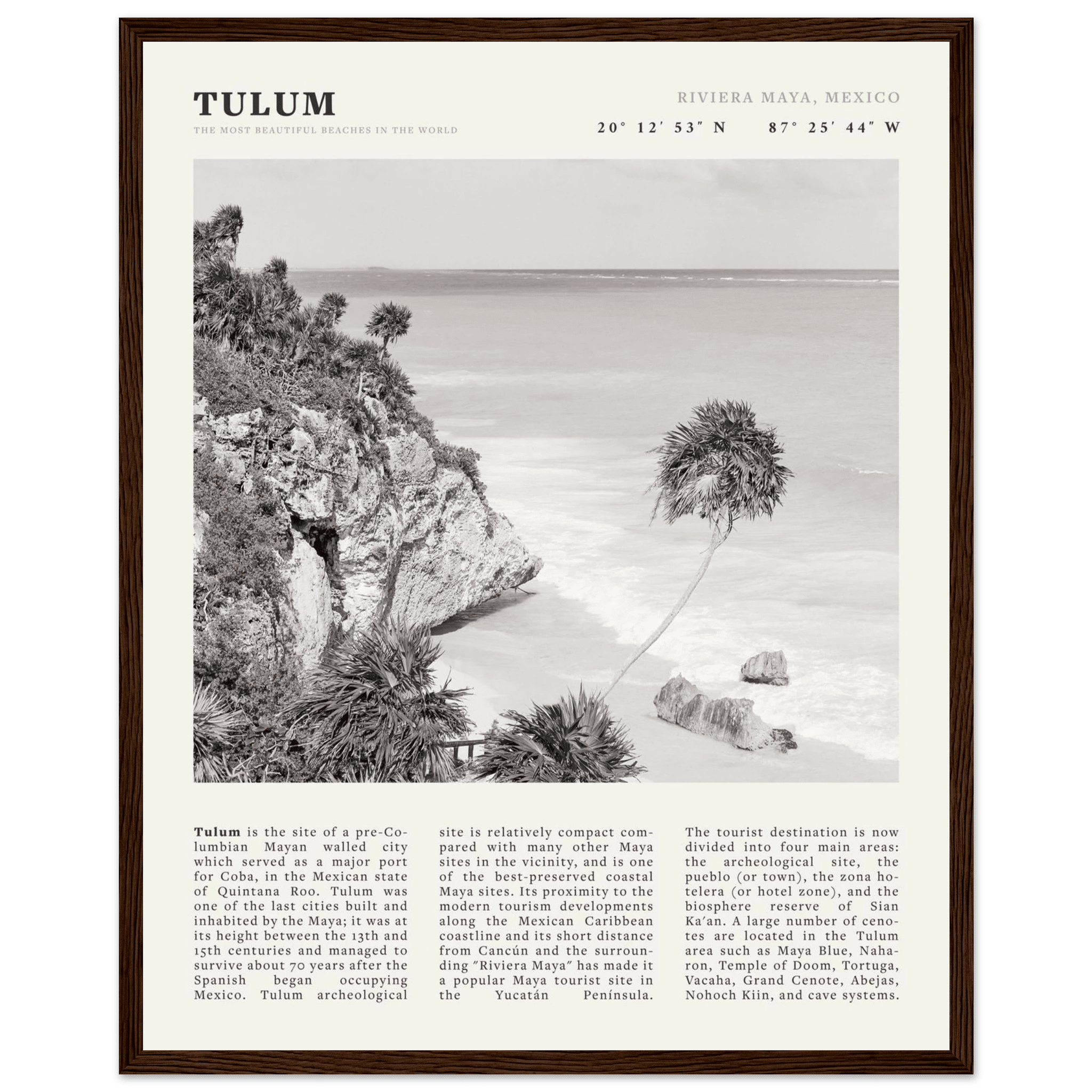 Tulum Poster | Black & White Riviera Maya Mexico Wall Art | Beach Travel Print - Evergreen Posters