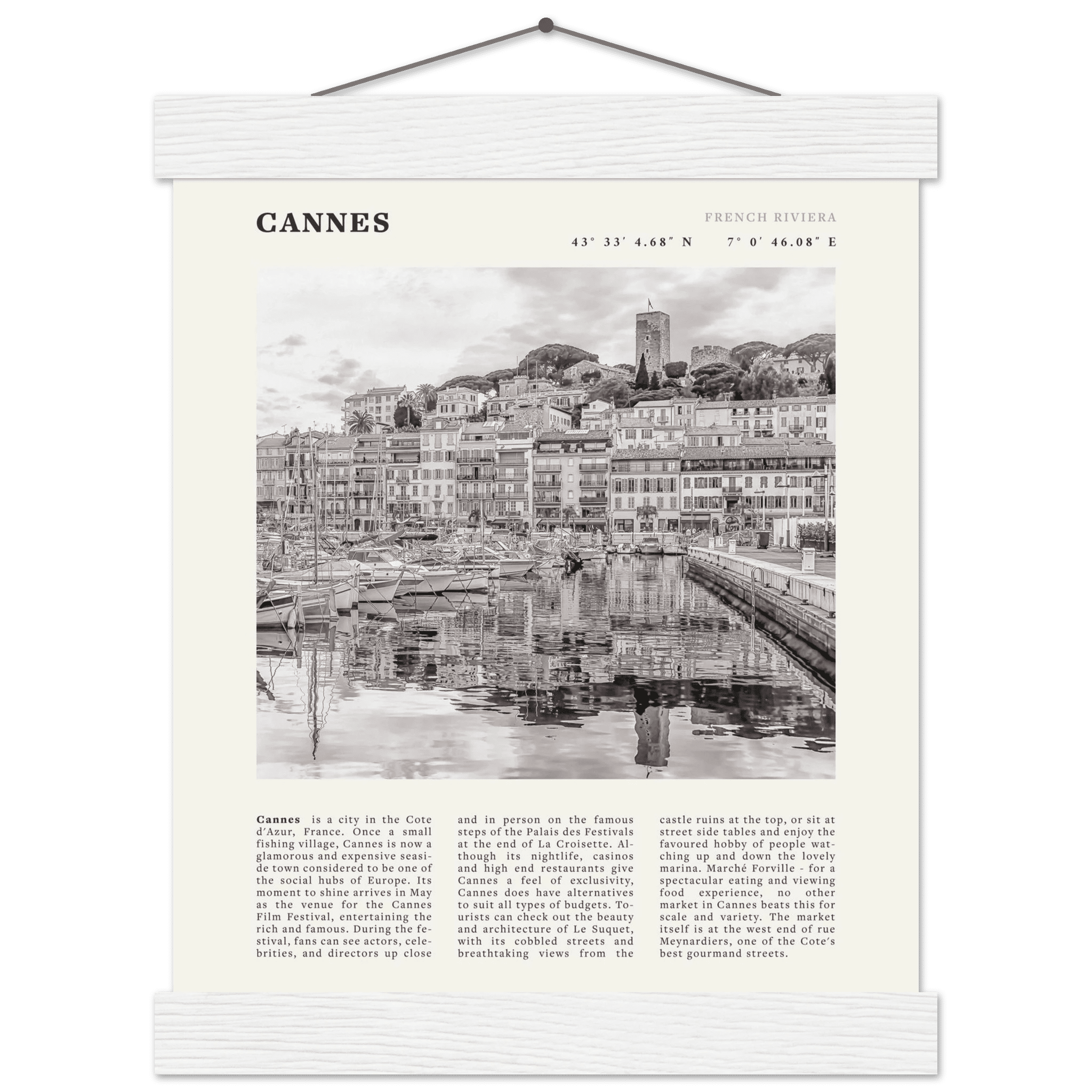 Cannes Poster | Black & White French Riviera Wall Art | France Travel Print - Evergreen Posters