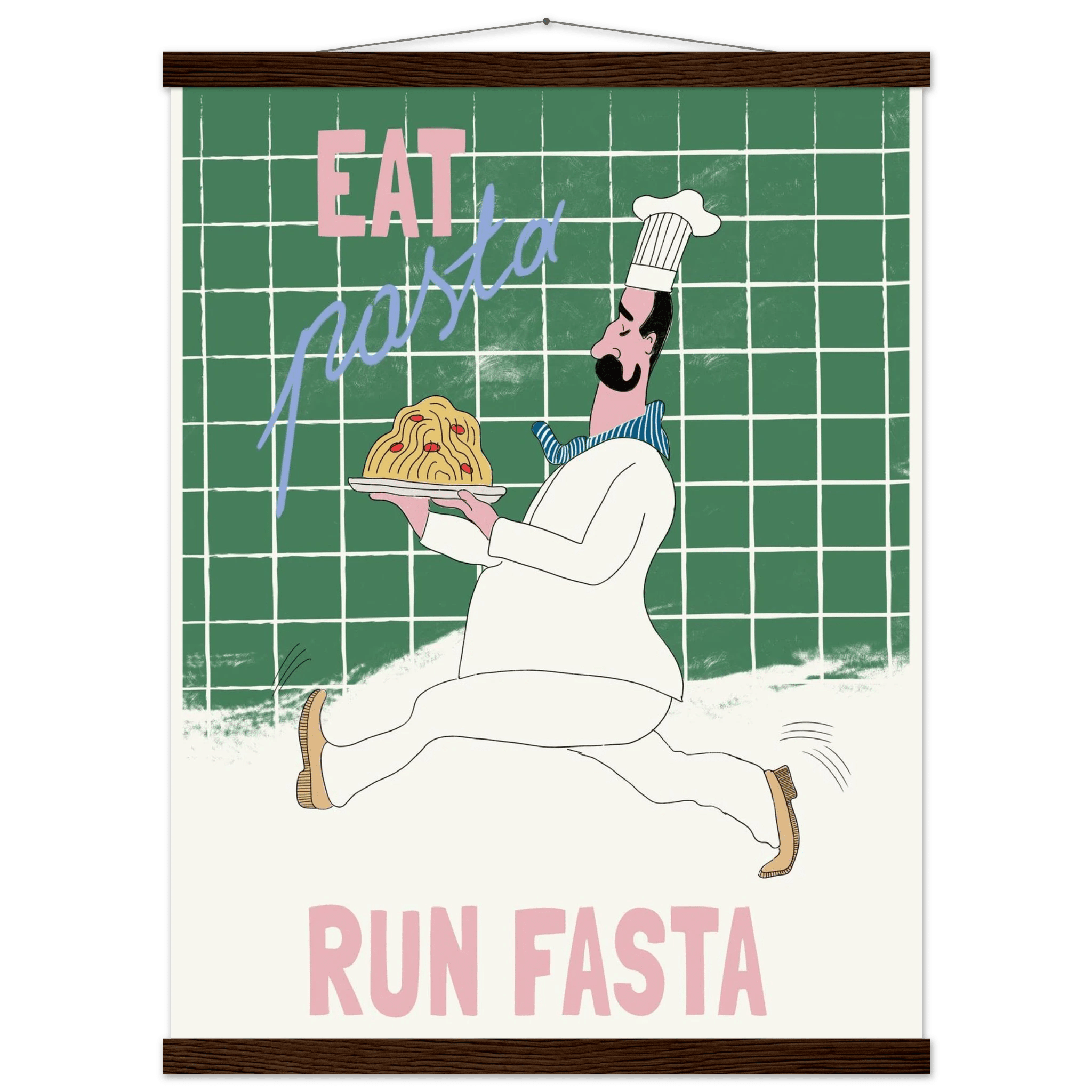 Eat Pasta Run Fasta Poster – Playful Kitchen Wall Art Print (Green Edition) - Evergreen Posters