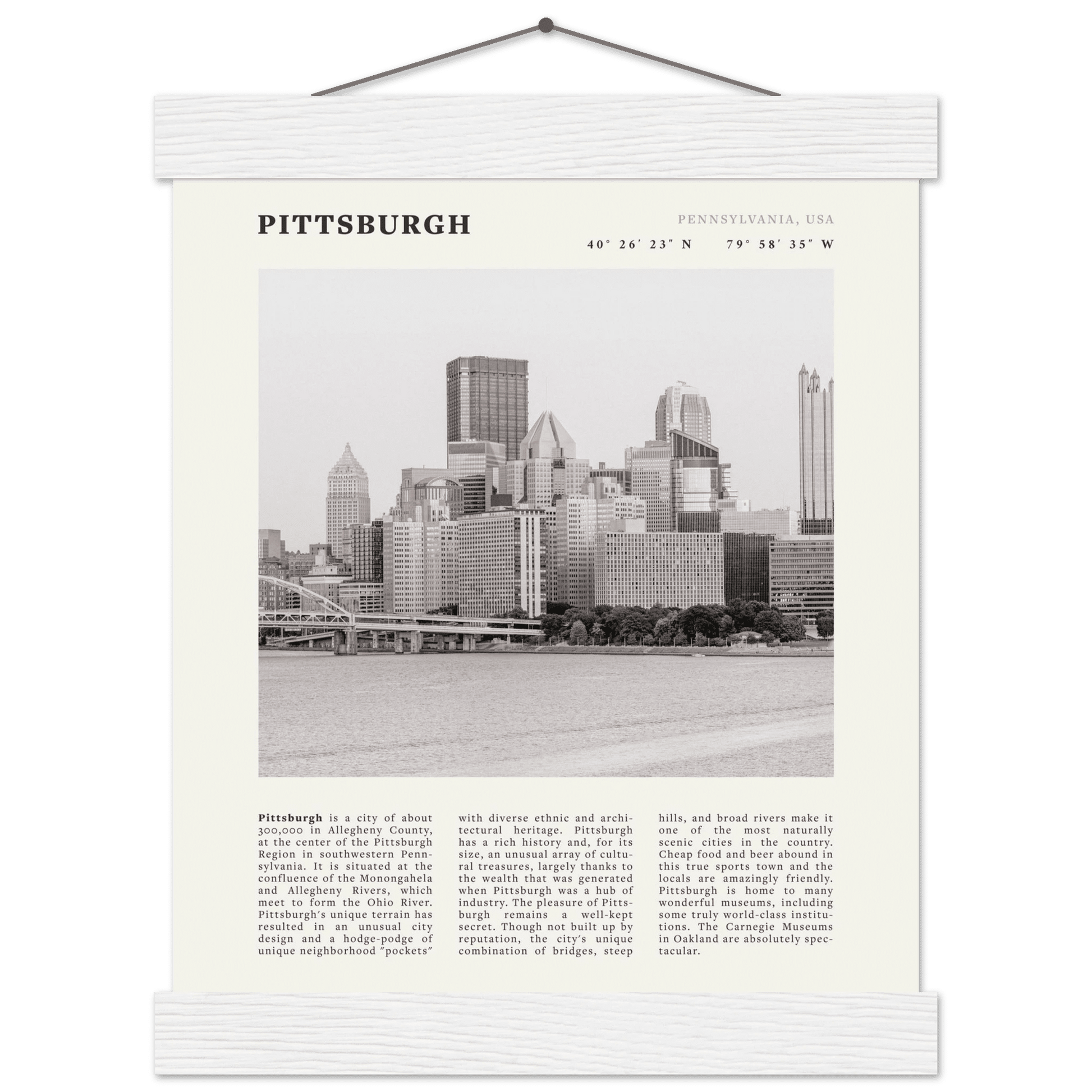 Pittsburgh Poster | Black & White Pennsylvania Skyline Wall Art | PA Travel Print - Evergreen Posters