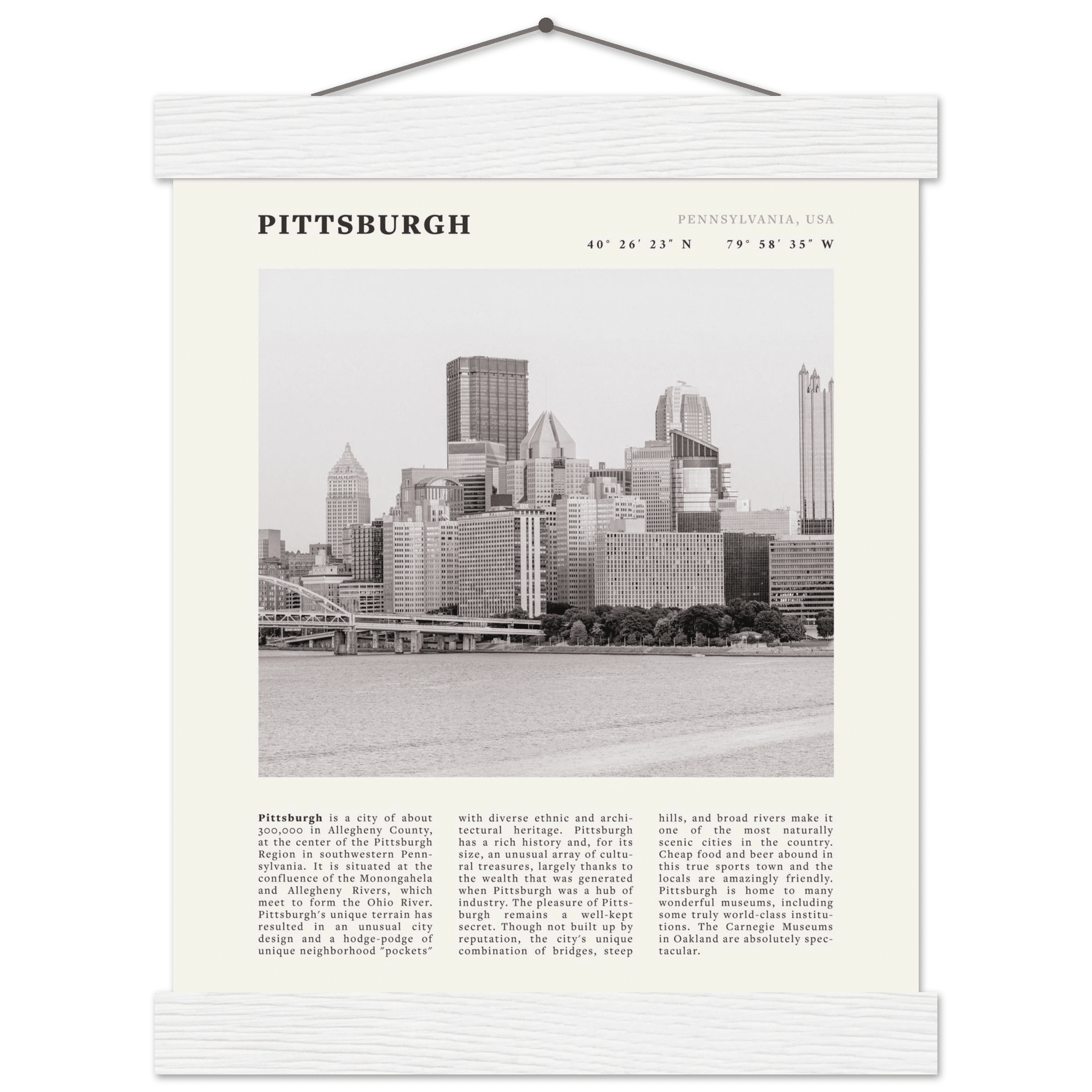 Pittsburgh Poster | Black & White Pennsylvania Skyline Wall Art | PA Travel Print - Evergreen Posters