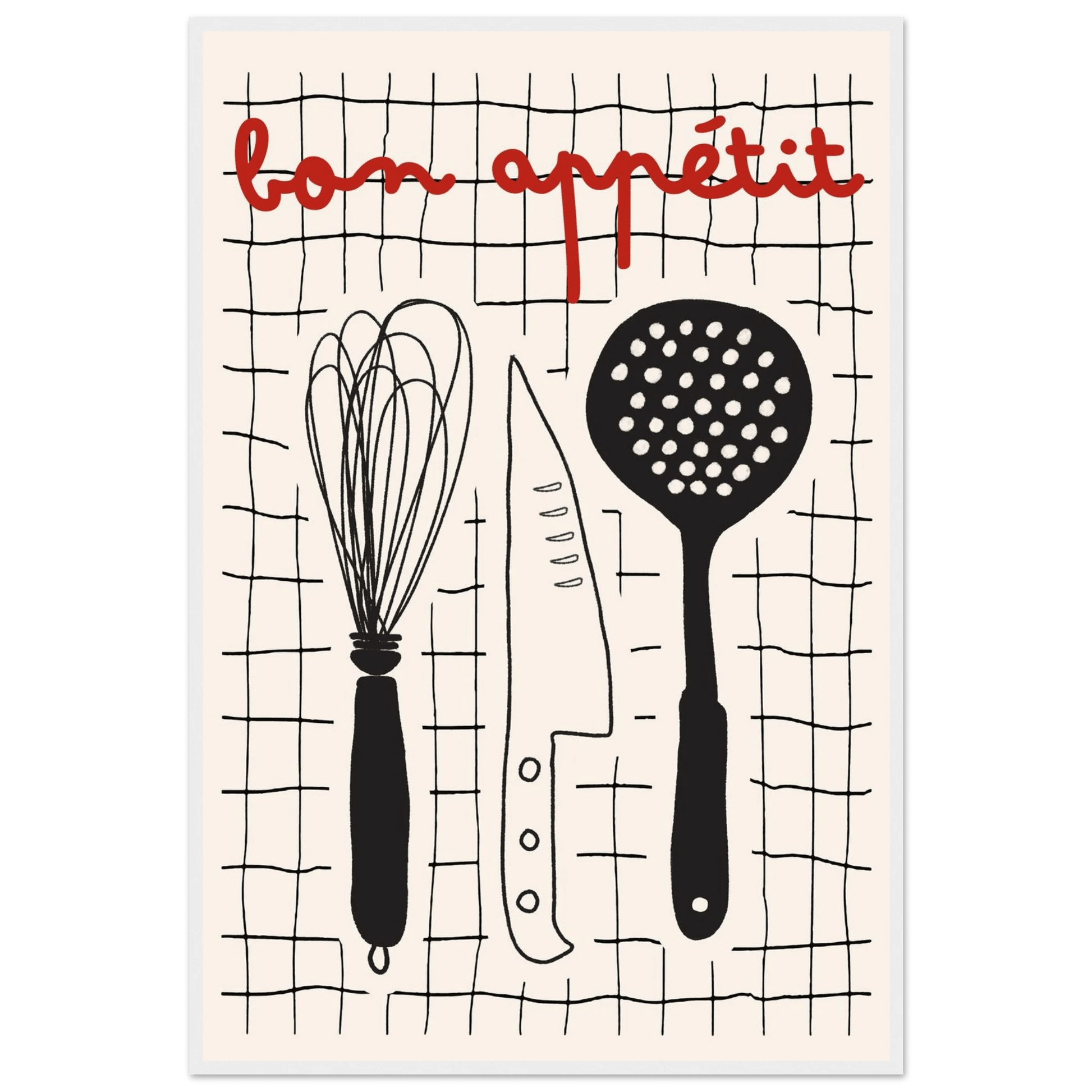 Bon Appétit French Kitchen Print | Bold Black Red Wall Art Poster - Evergreen Posters