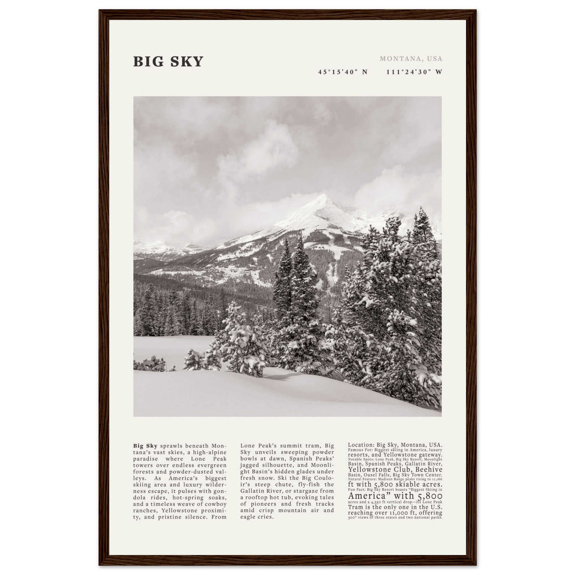 Big Sky Montana Poster Black and White – Vintage Lone Peak Ski Resort Print (Digital & Printed Options) - Evergreen Posters