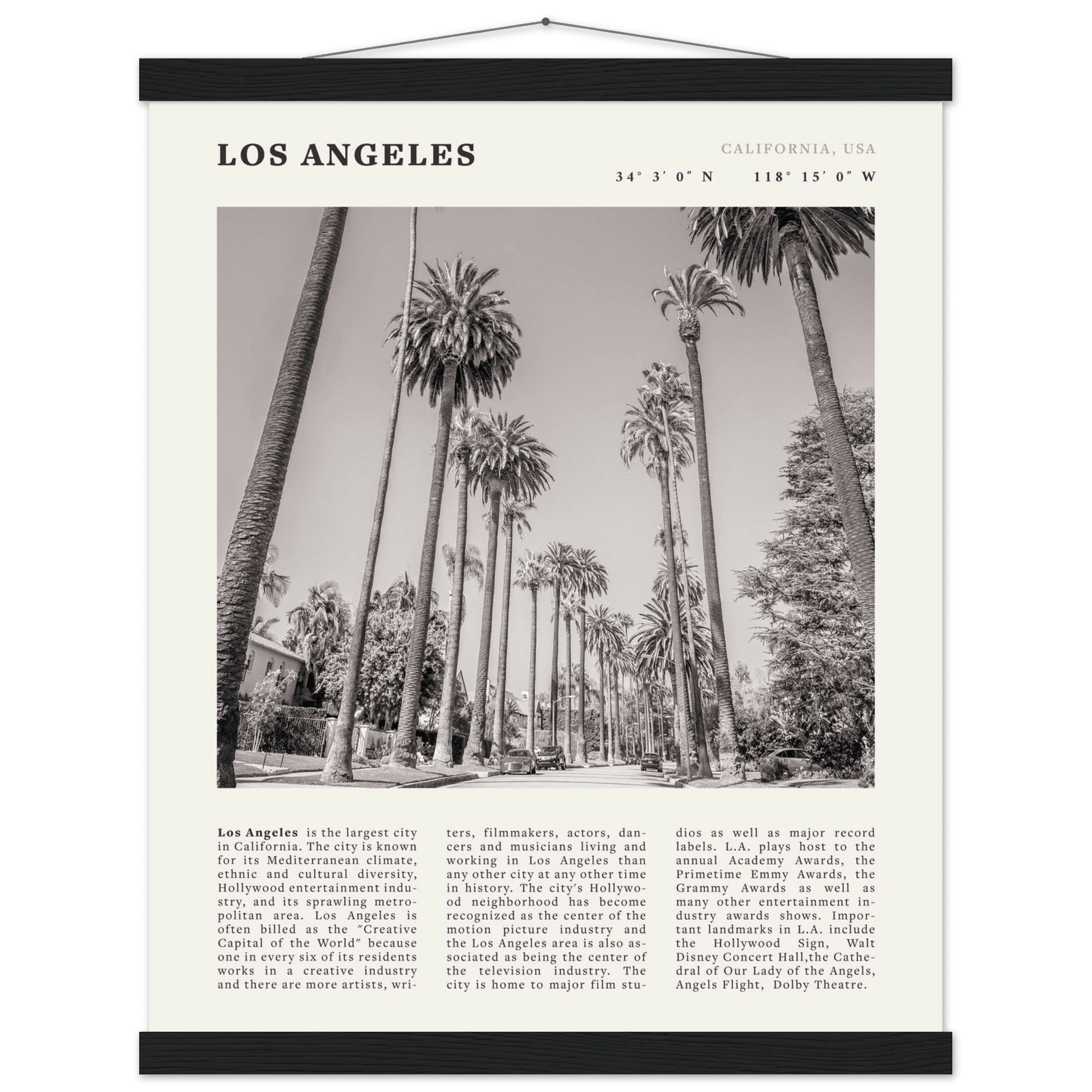 Los Angeles Poster | Black & White Palm Trees Wall Art | California Travel Print - Evergreen Posters