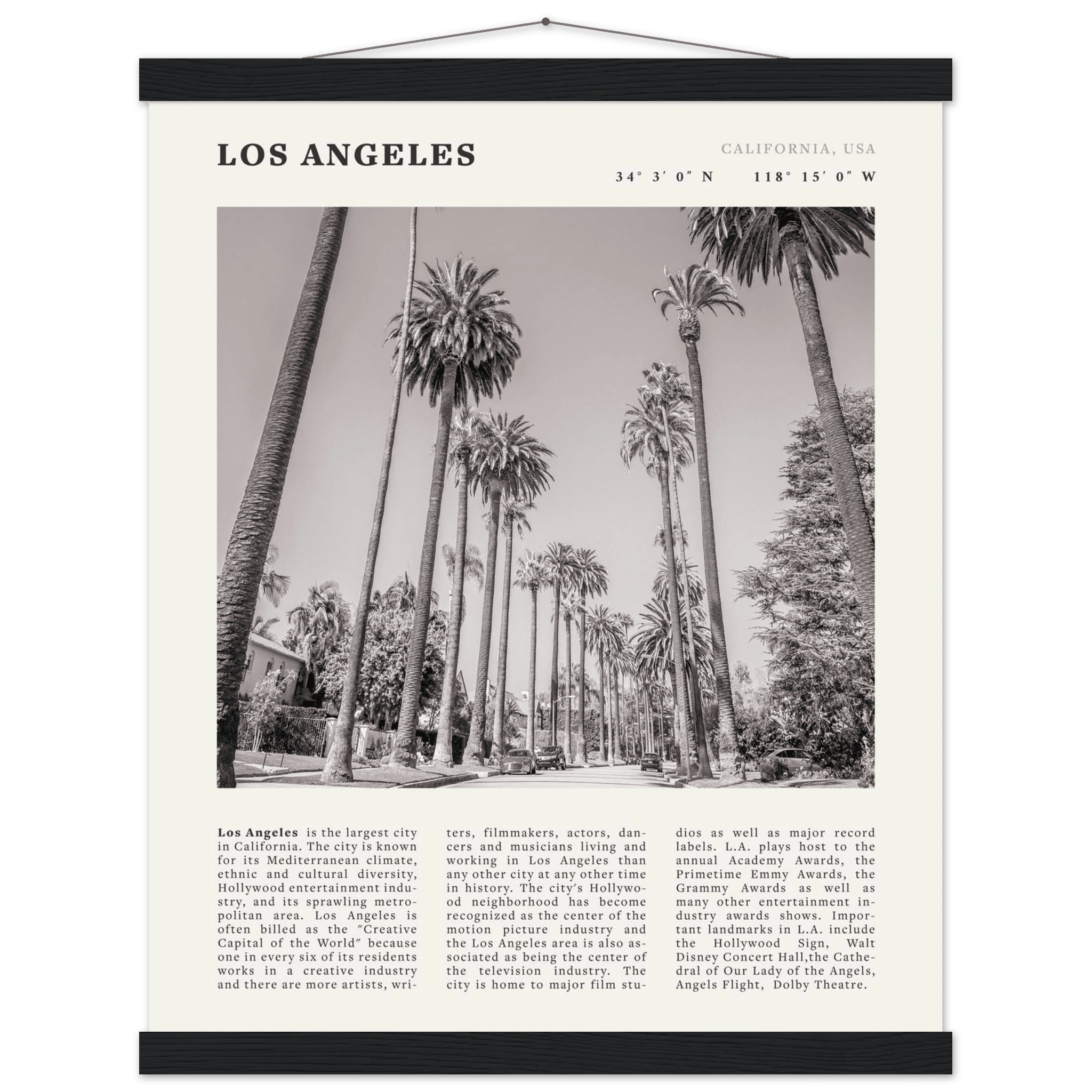 Los Angeles Poster | Black & White Palm Trees Wall Art | California Travel Print - Evergreen Posters