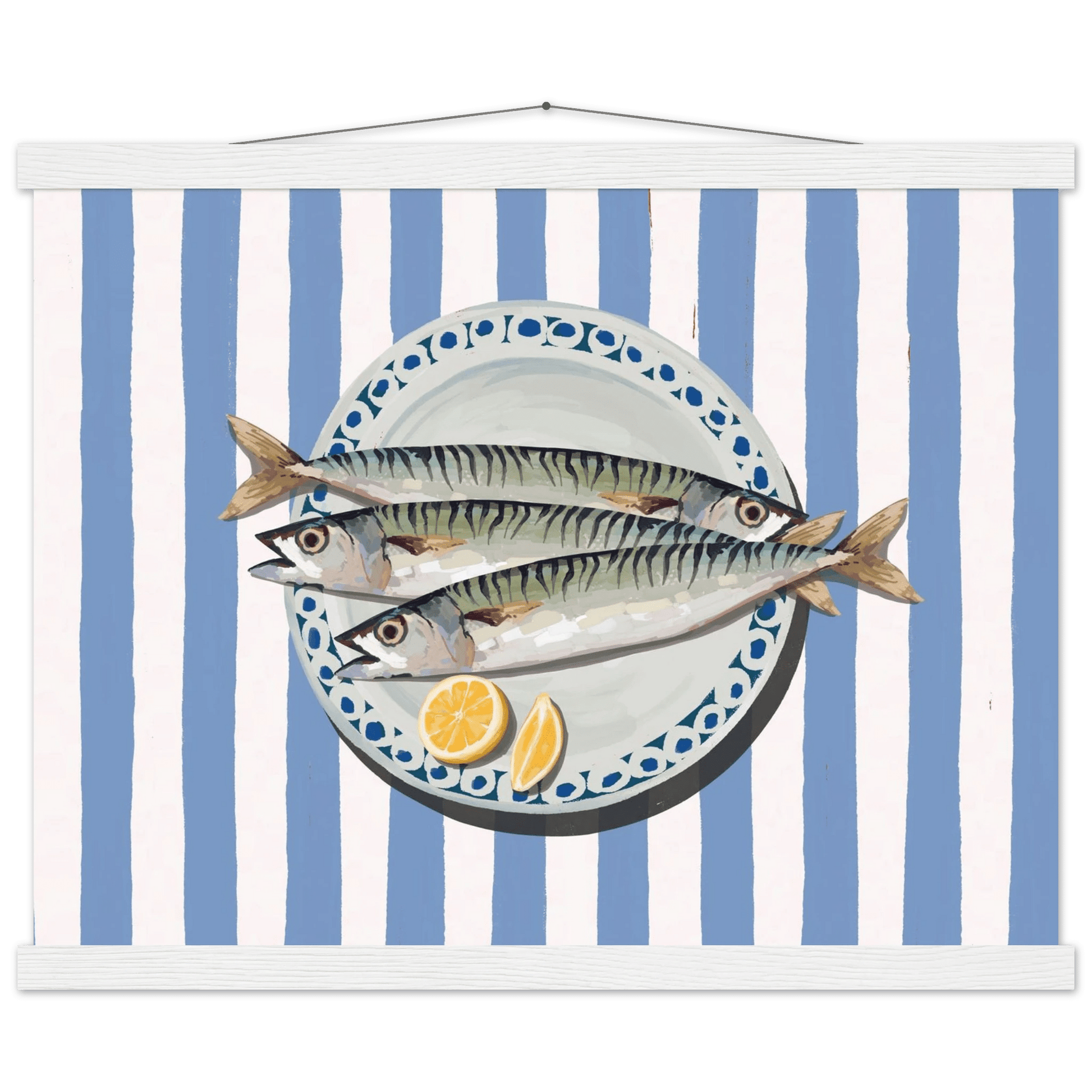 Sardines Print | Blue Stripe Fish Kitchen Wall Art | Coastal Food Poster - Evergreen Posters
