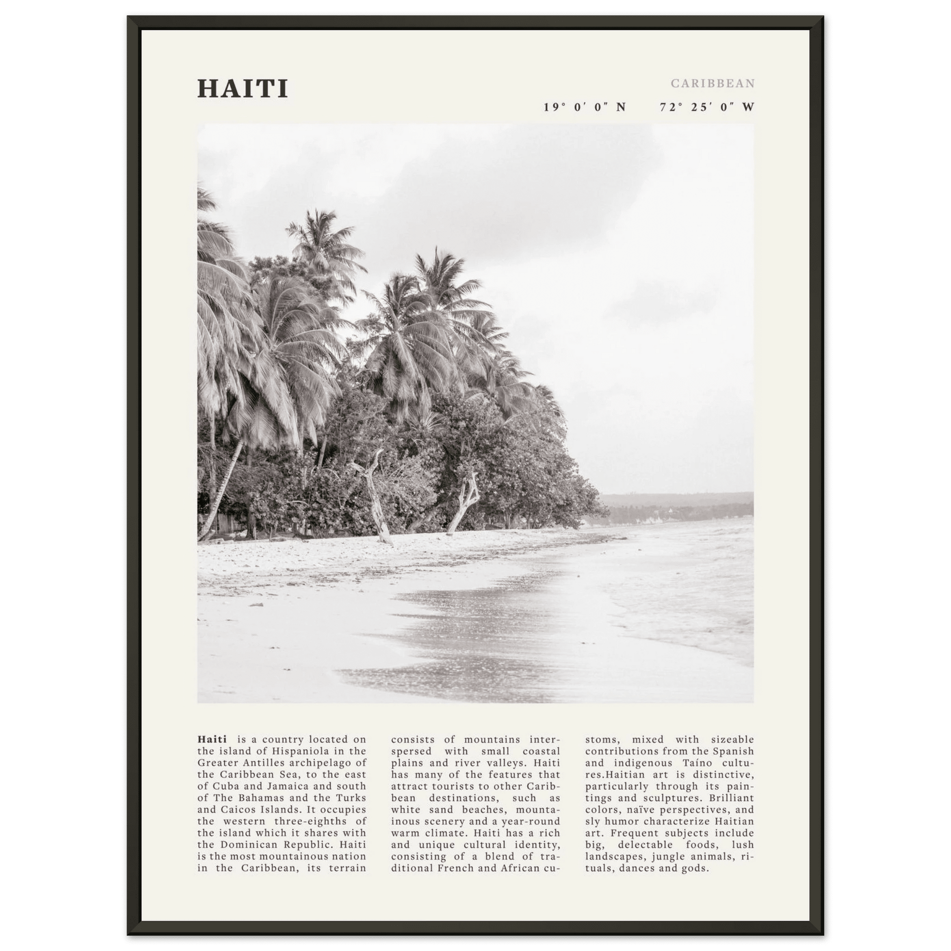 Haiti Poster | Black & White Caribbean Beach Wall Art | Tropical Travel Print - Evergreen Posters