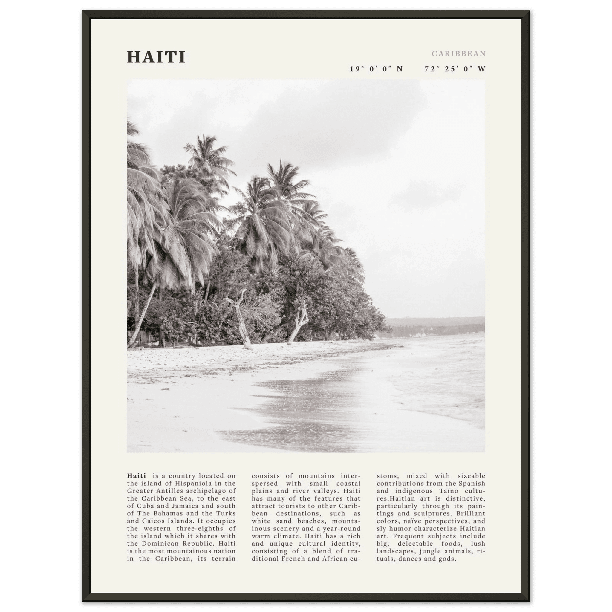 Haiti Poster | Black & White Caribbean Beach Wall Art | Tropical Travel Print - Evergreen Posters