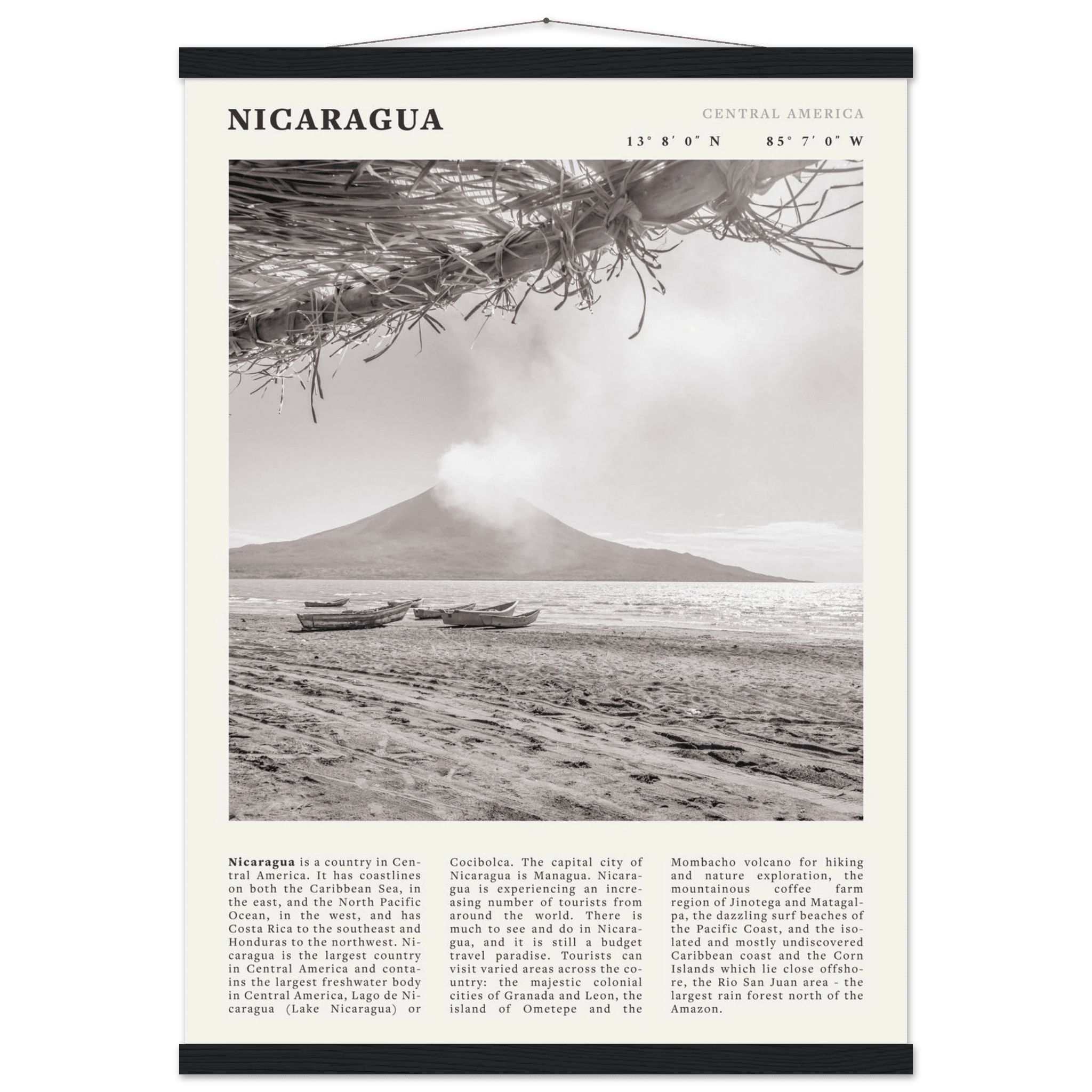 Nicaragua Poster | Black & White Volcano Wall Art | Central America Travel Print - Evergreen Posters