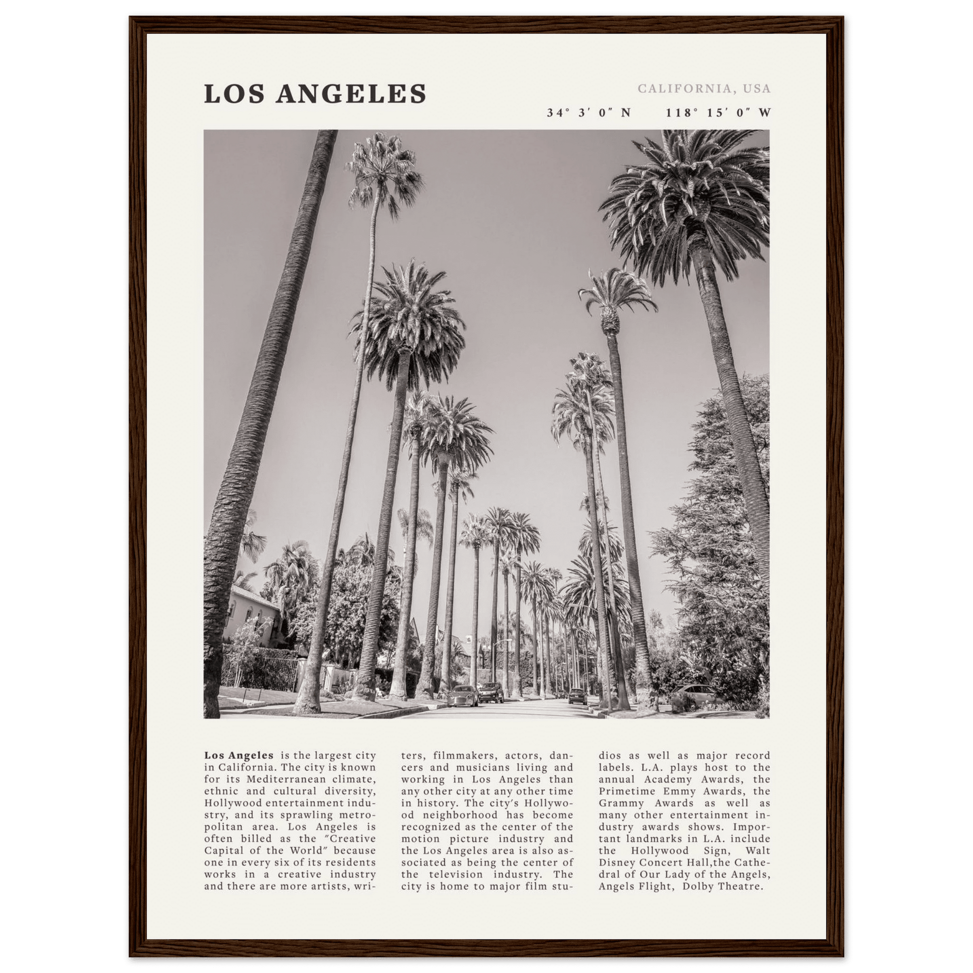 Los Angeles Poster | Black & White Palm Trees Wall Art | California Travel Print - Evergreen Posters