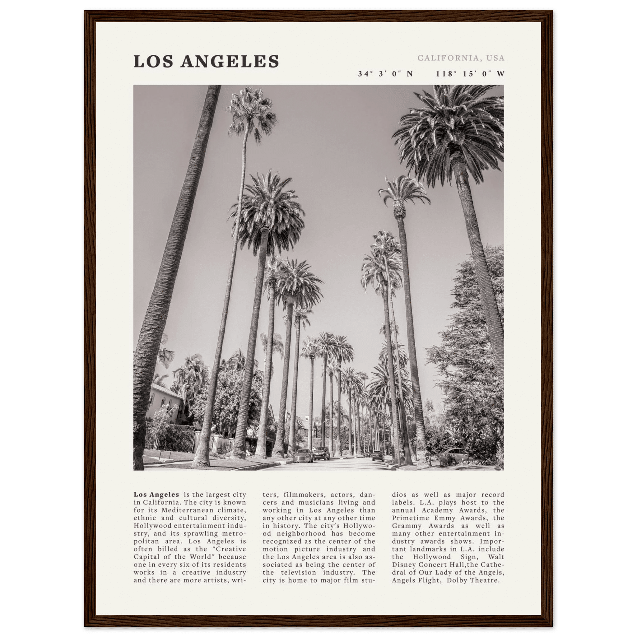Los Angeles Poster | Black & White Palm Trees Wall Art | California Travel Print - Evergreen Posters