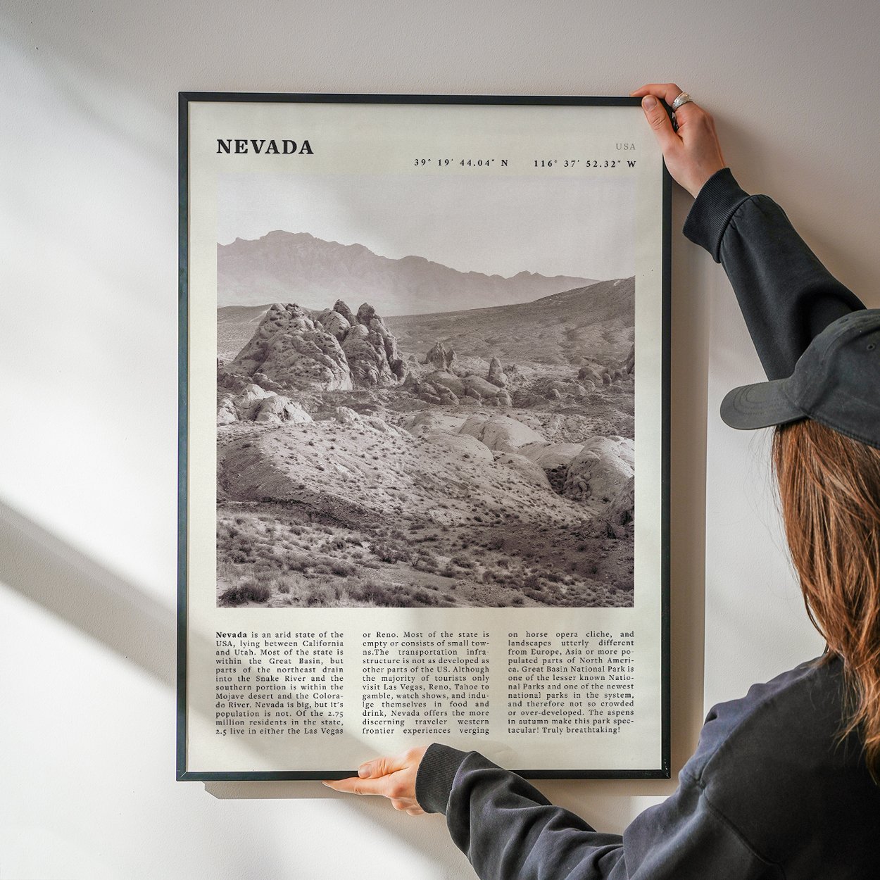 Nevada Poster | Black & White Desert Landscape Wall Art | USA Travel Print Decor - Evergreen Posters