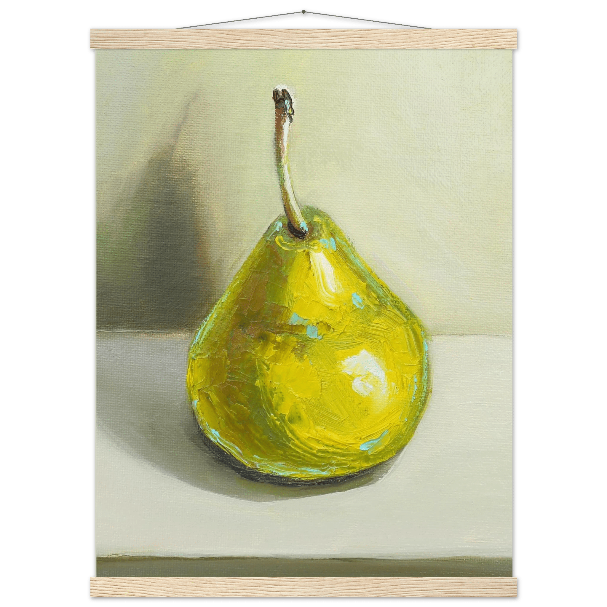 Pear Print | Green Pear Oil Painting Wall Art | Kitchen Poster - Evergreen Posters