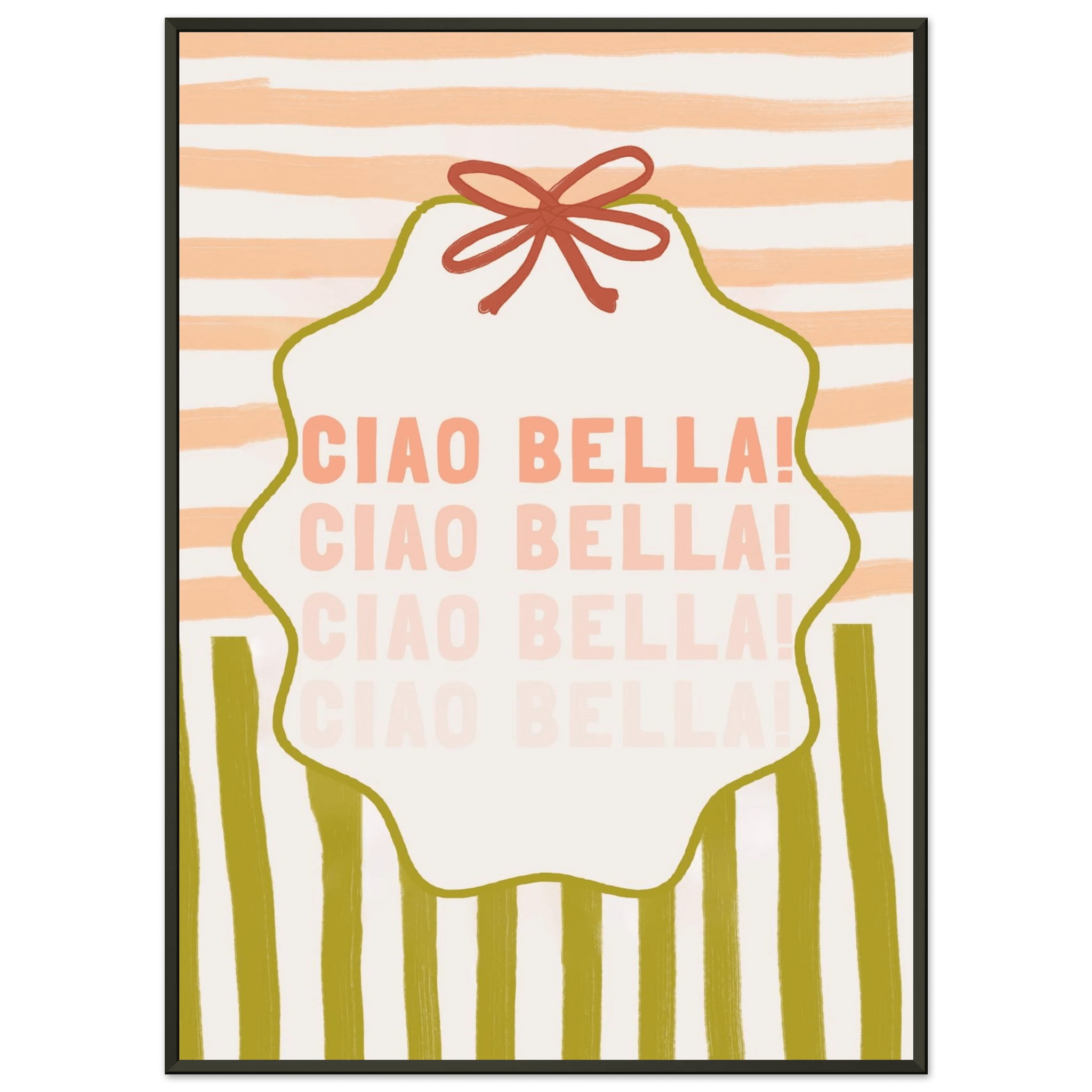 Ciao Bella Poster | Italian Typography Wall Art | Retro Stripe Bow Print | Cute Room Decor - Evergreen Posters