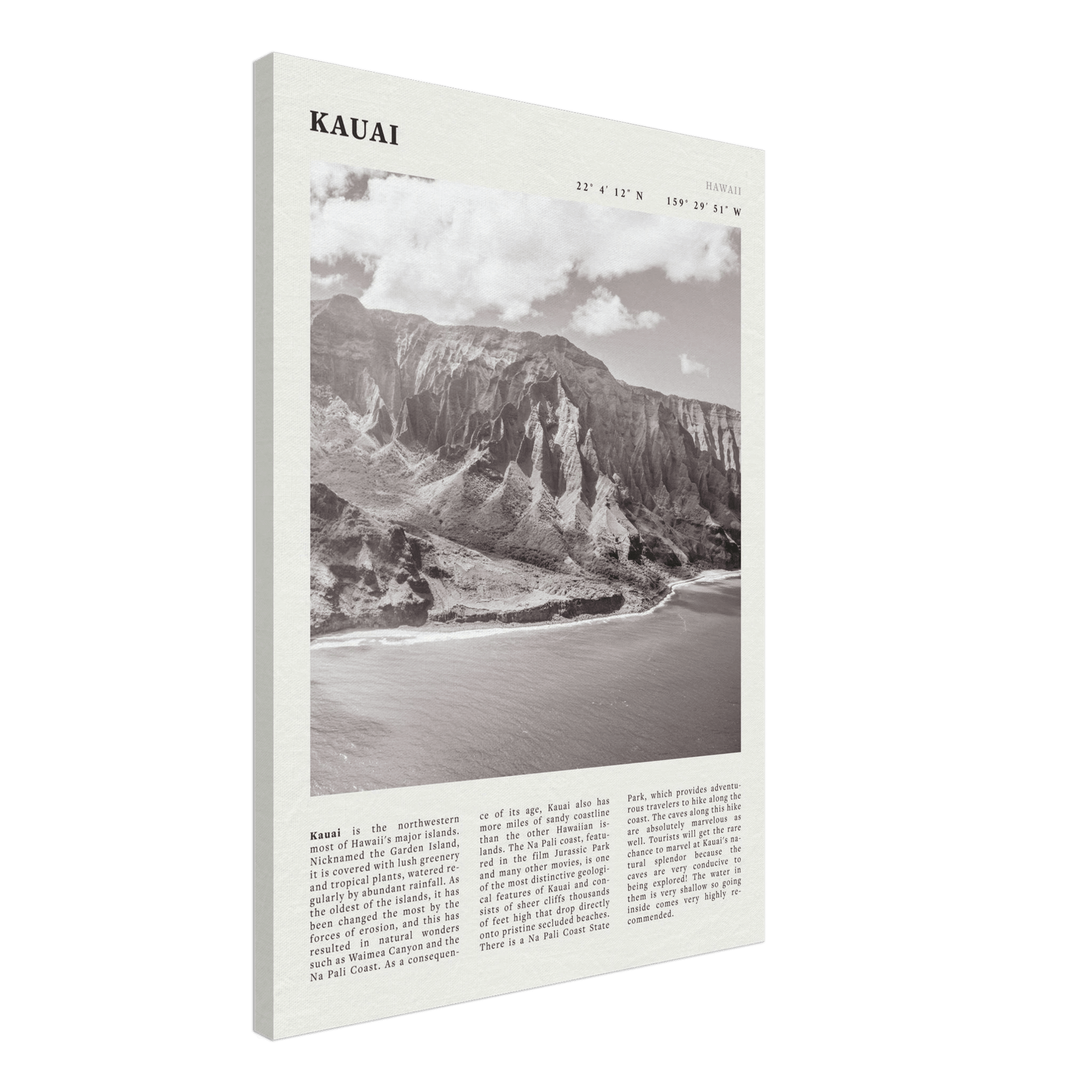 Kauai Poster | Black & White Na Pali Coast Wall Art | Hawaii Travel Print Decor - Evergreen Posters