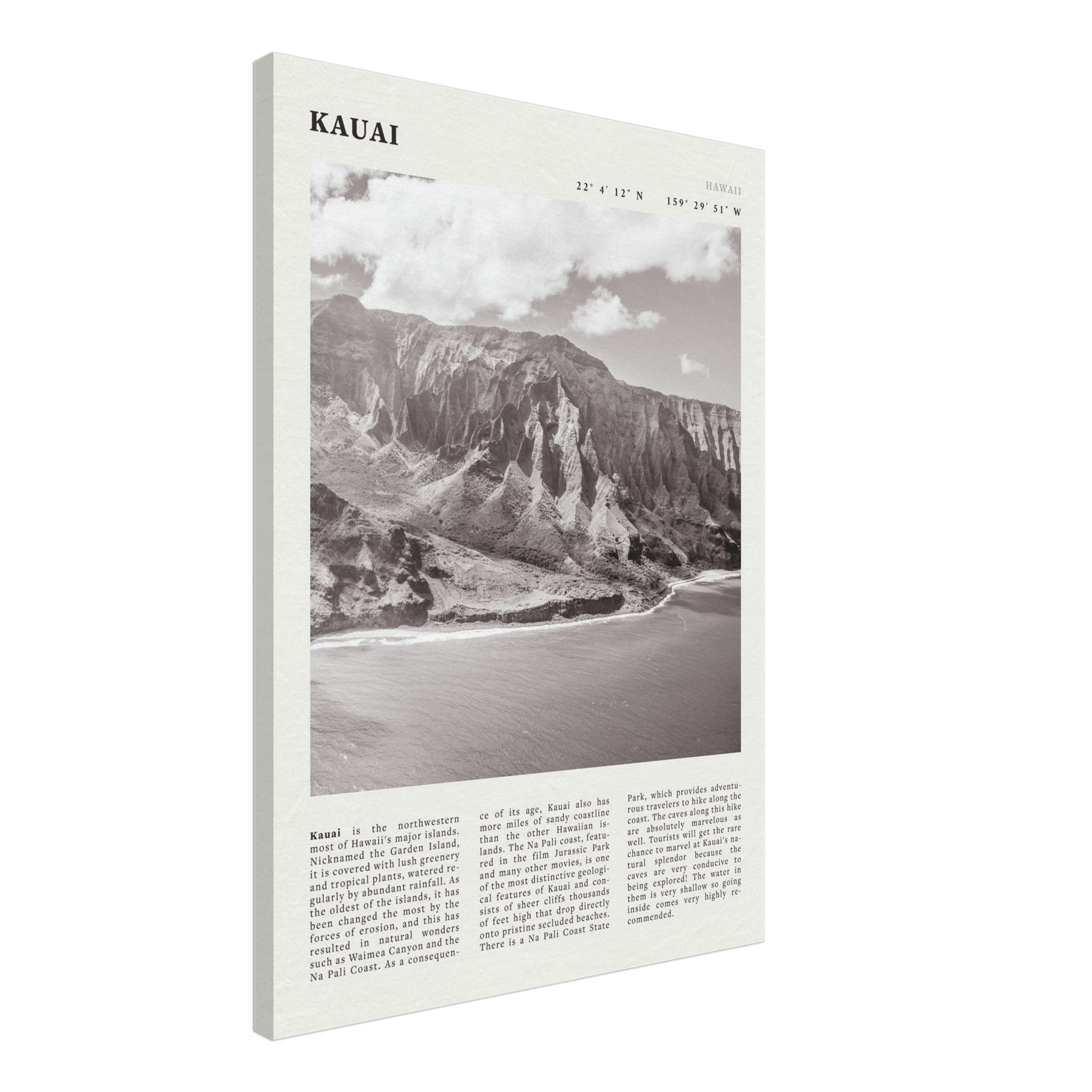 Kauai Poster | Black & White Na Pali Coast Wall Art | Hawaii Travel Print Decor - Evergreen Posters