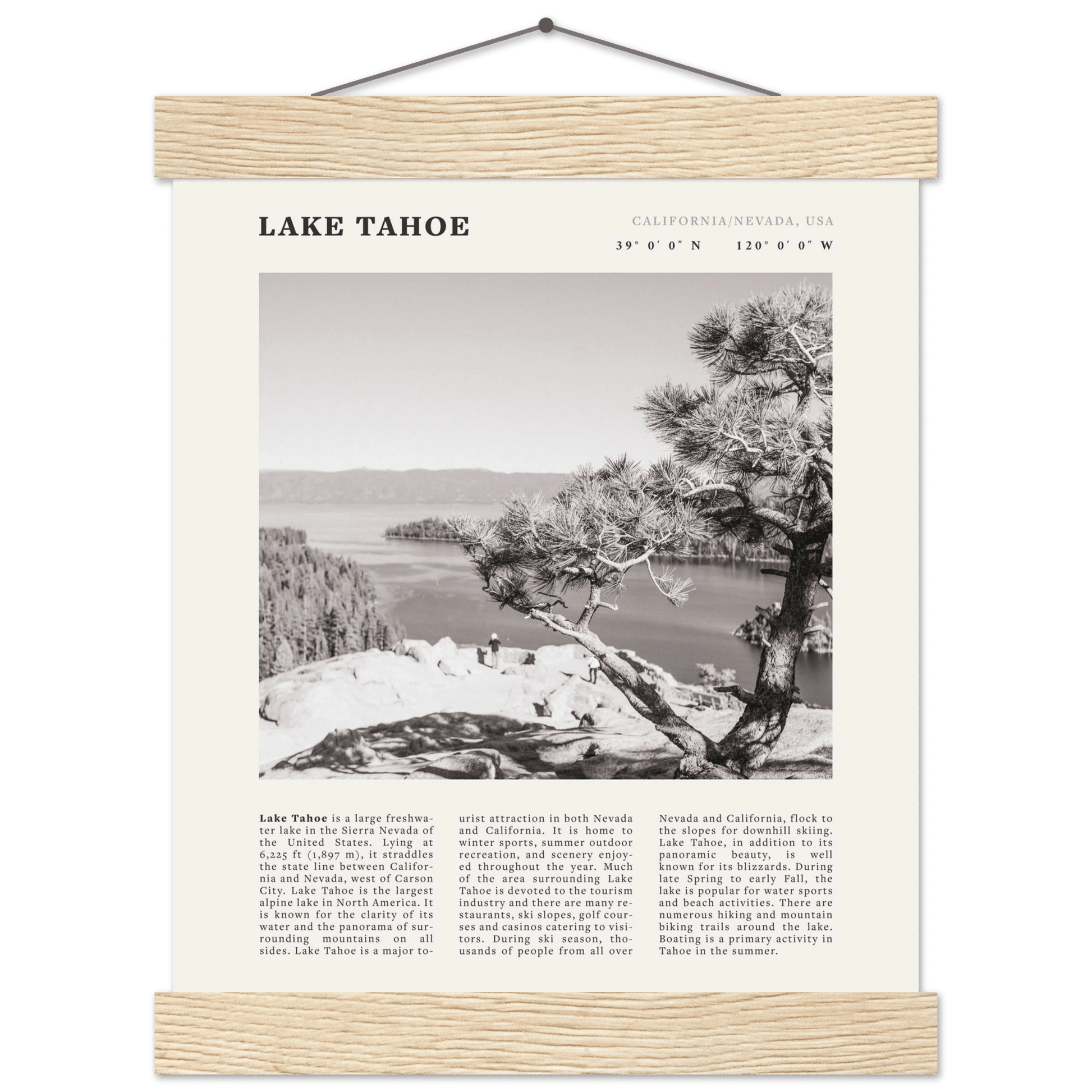 Lake Tahoe Poster | Black & White California Nevada Wall Art | Nature Travel Print Decor - Evergreen Posters