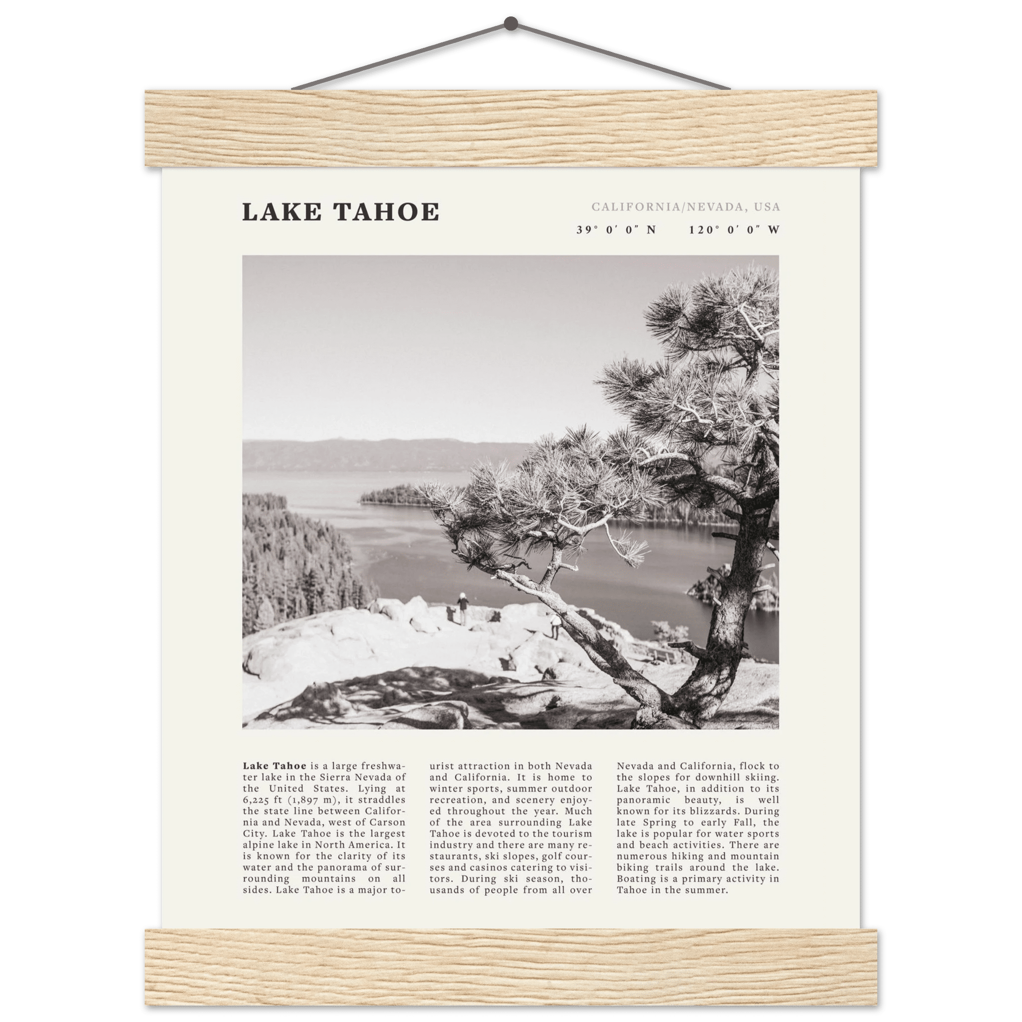 Lake Tahoe Poster | Black & White California Nevada Wall Art | Nature Travel Print Decor - Evergreen Posters