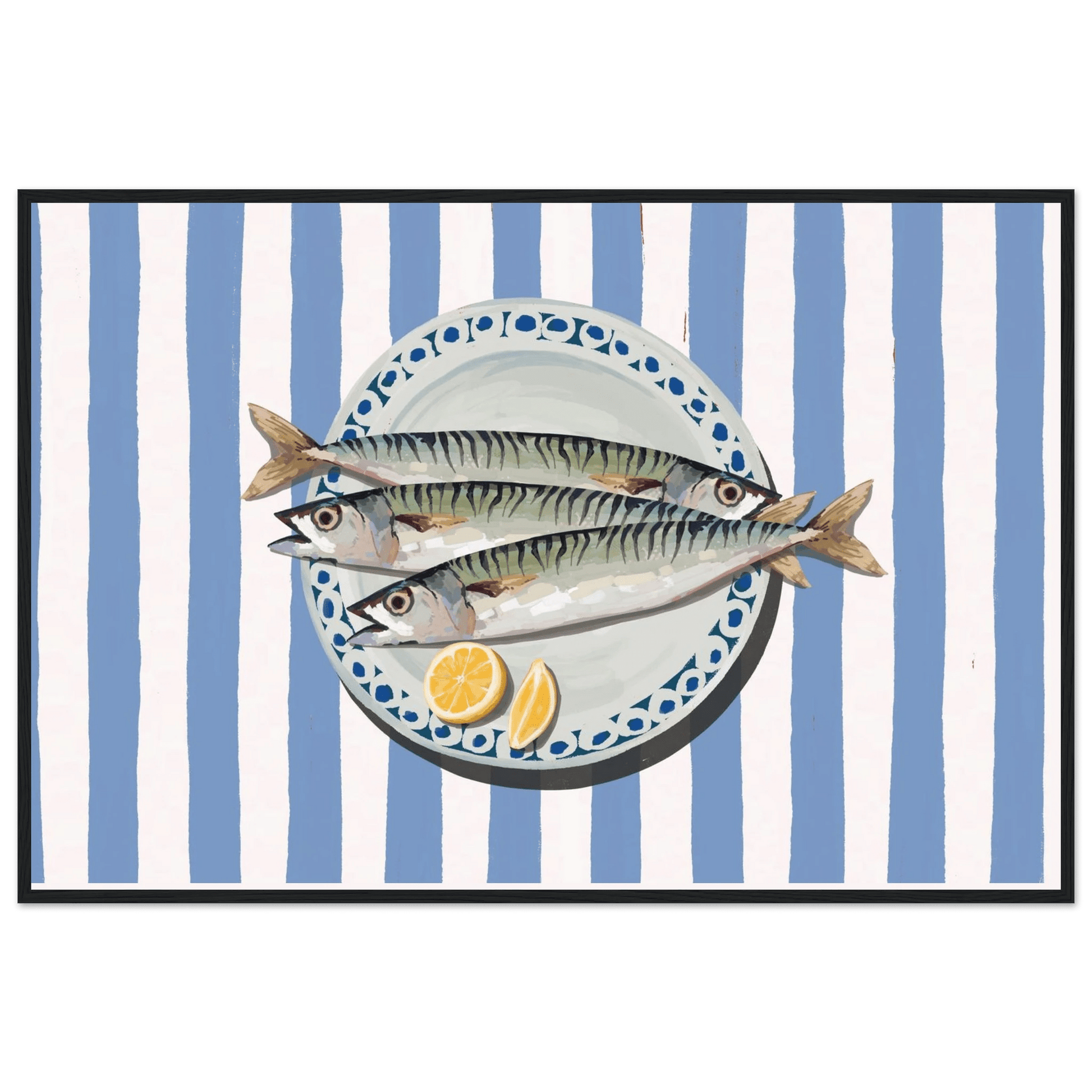 Sardines Print | Blue Stripe Fish Kitchen Wall Art | Coastal Food Poster - Evergreen Posters