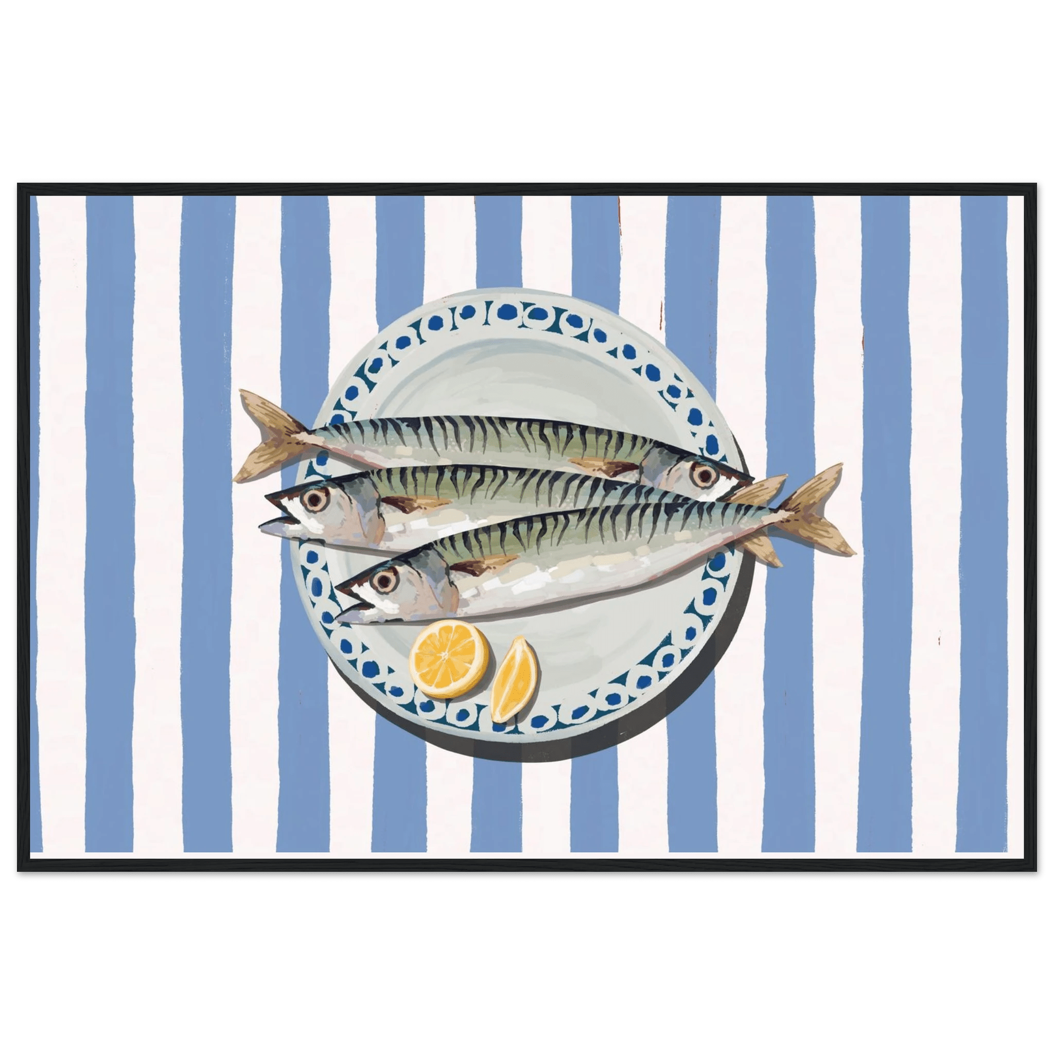 Sardines Print | Blue Stripe Fish Kitchen Wall Art | Coastal Food Poster - Evergreen Posters