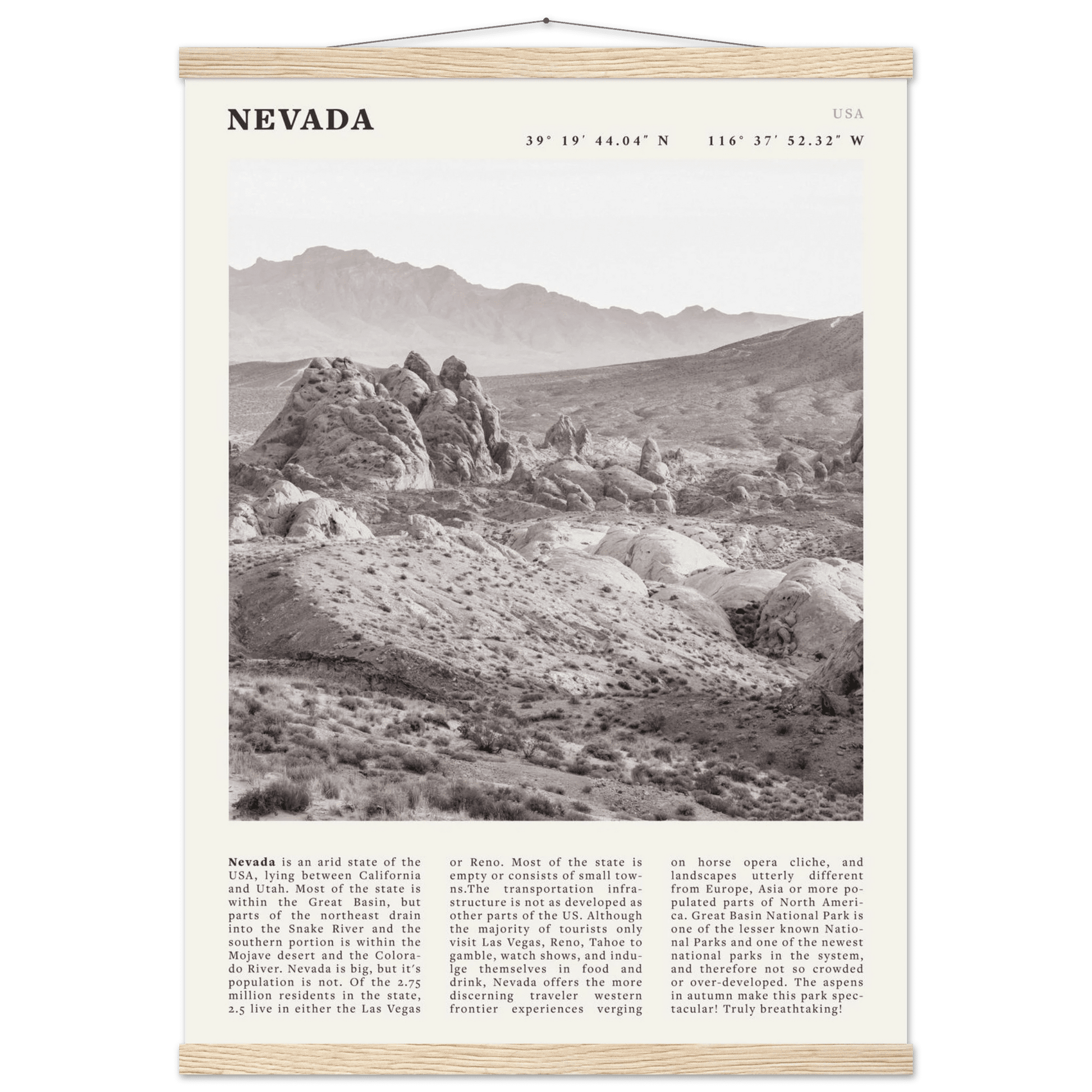Nevada Poster | Black & White Desert Landscape Wall Art | USA Travel Print Decor - Evergreen Posters