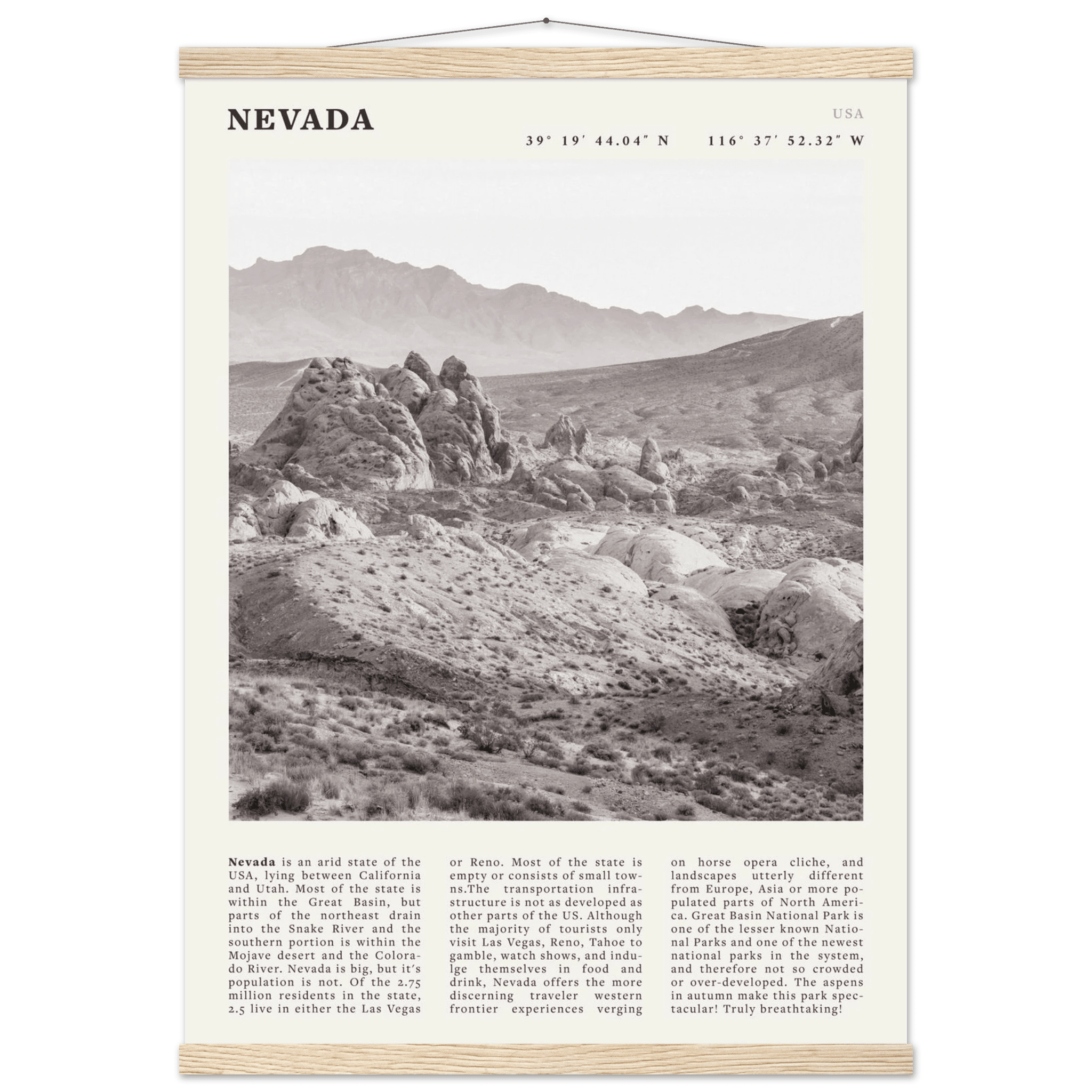 Nevada Poster | Black & White Desert Landscape Wall Art | USA Travel Print Decor - Evergreen Posters