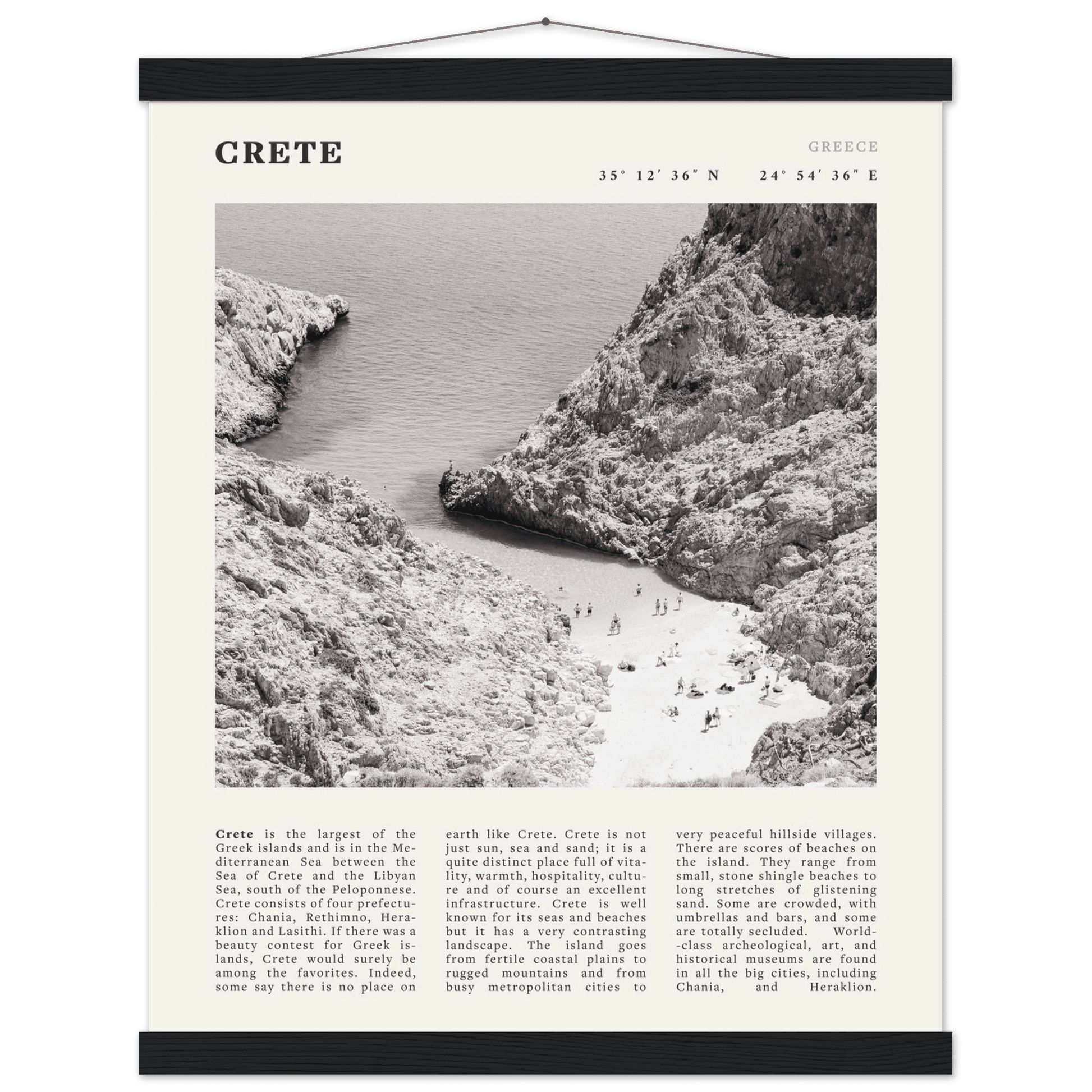 Crete Poster | Black & White Greece Beach Wall Art | Mediterranean Travel Print - Evergreen Posters
