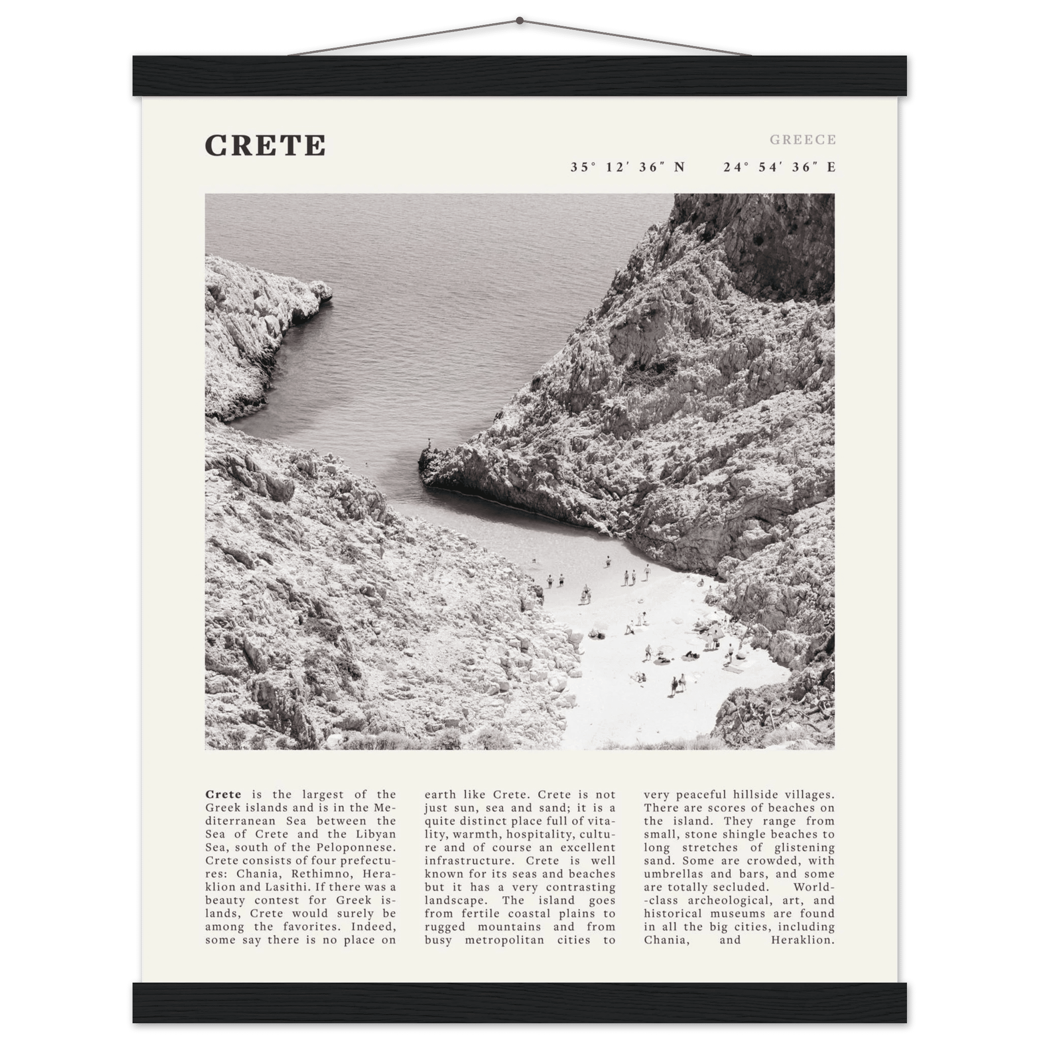 Crete Poster | Black & White Greece Beach Wall Art | Mediterranean Travel Print - Evergreen Posters