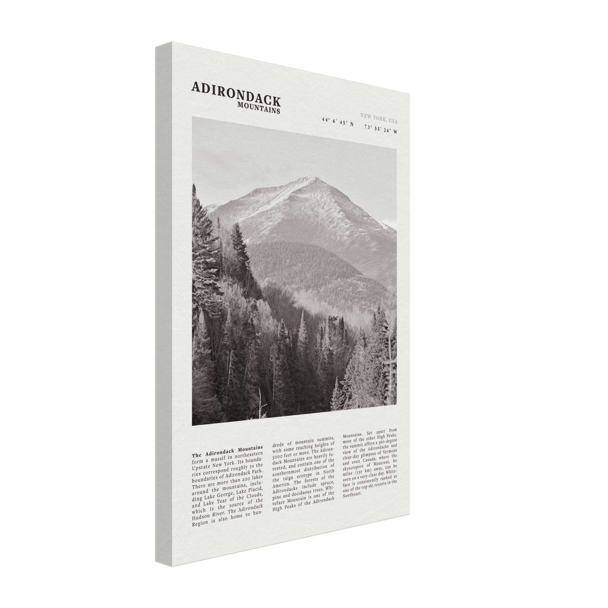 Adirondack Mountains Poster | Black & White New York Nature Wall Art | Hiking Print - Evergreen Posters