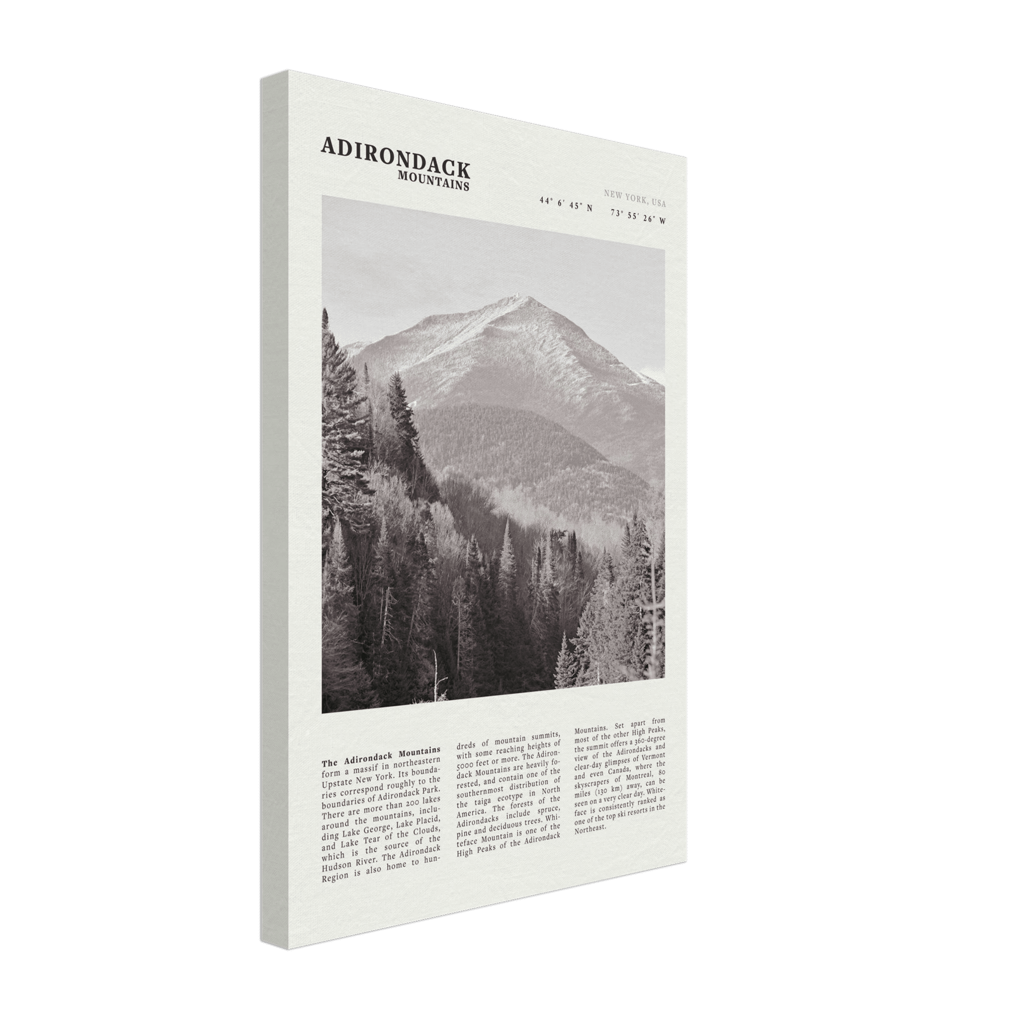 Adirondack Mountains Poster | Black & White New York Nature Wall Art | Hiking Print - Evergreen Posters