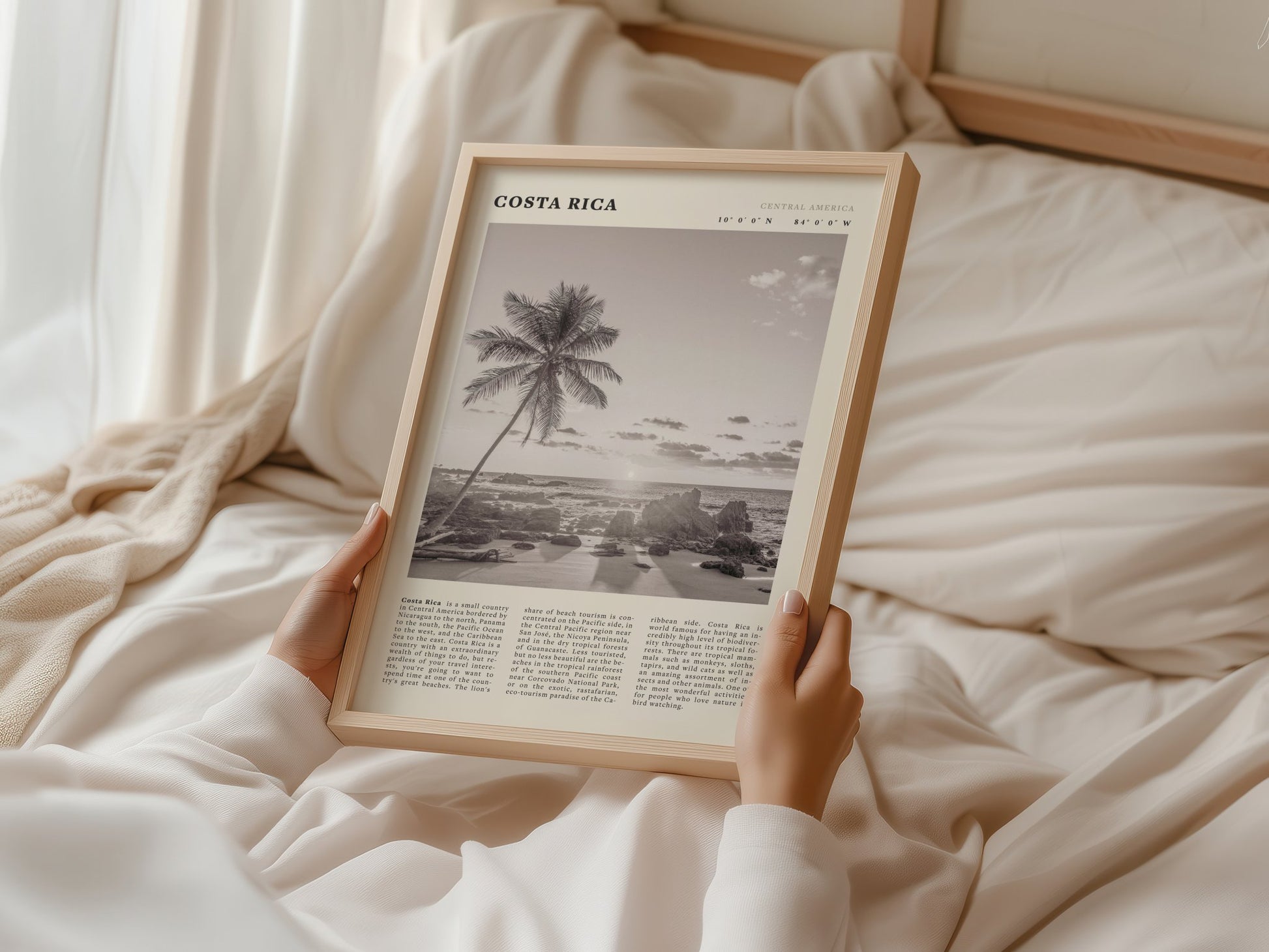 Costa Rica Poster | Black & White Palm Tree Beach Wall Art | Travel Print Decor - Evergreen Posters