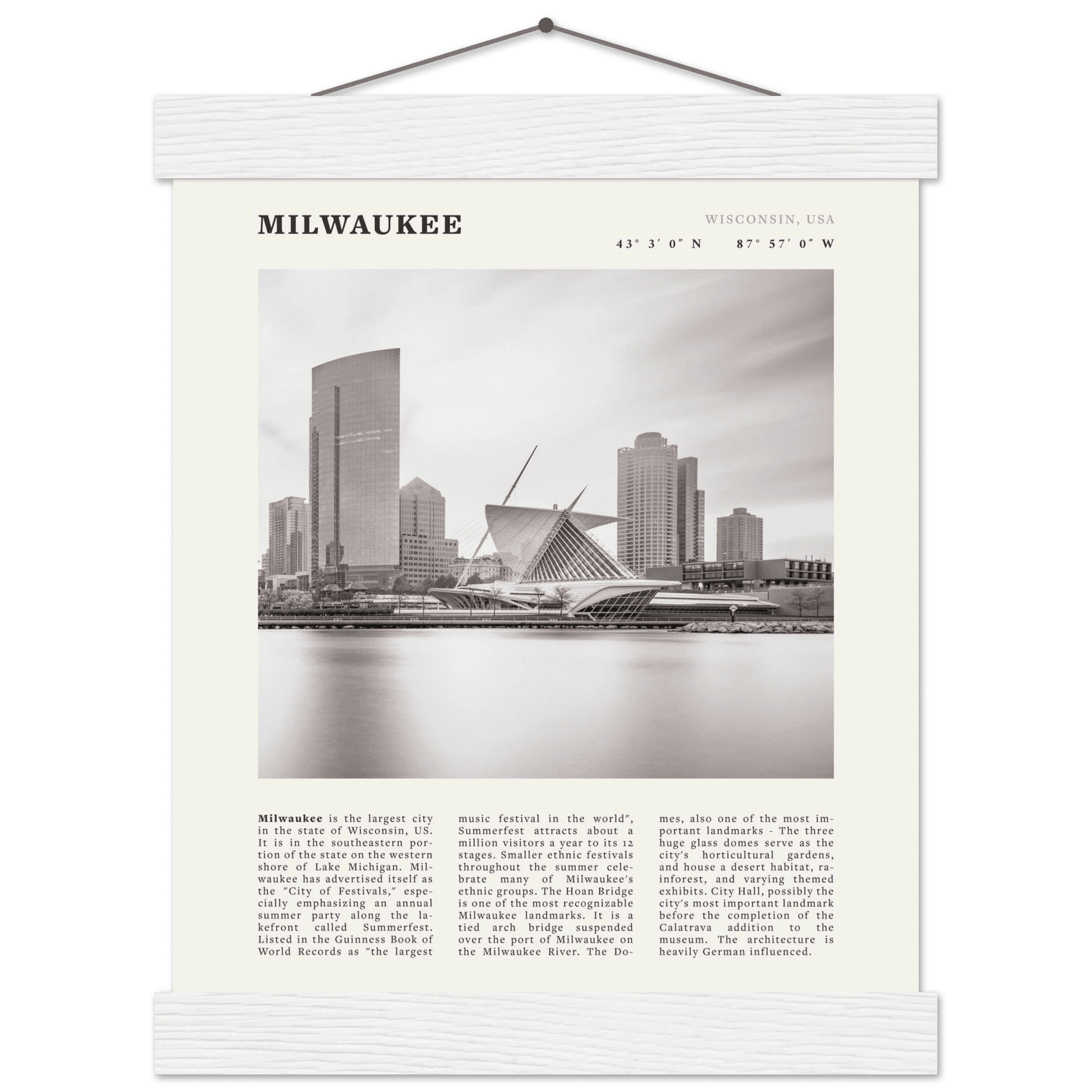 Milwaukee Poster | Black & White Wisconsin City Wall Art | USA Travel Print - Evergreen Posters