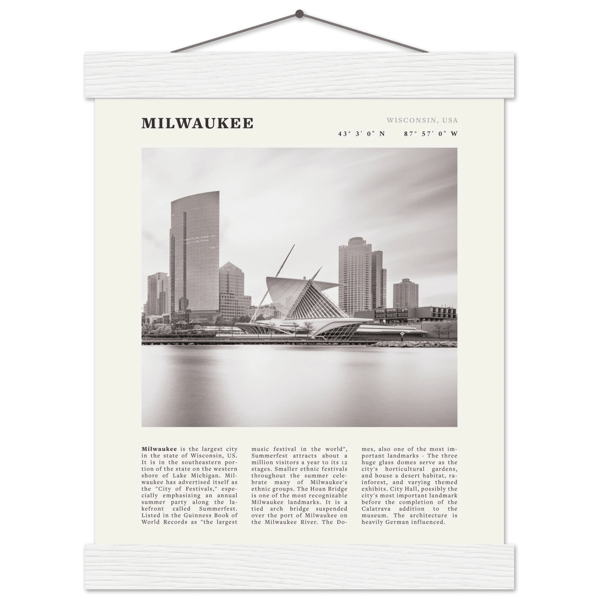 Milwaukee Poster | Black & White Wisconsin City Wall Art | USA Travel Print - Evergreen Posters