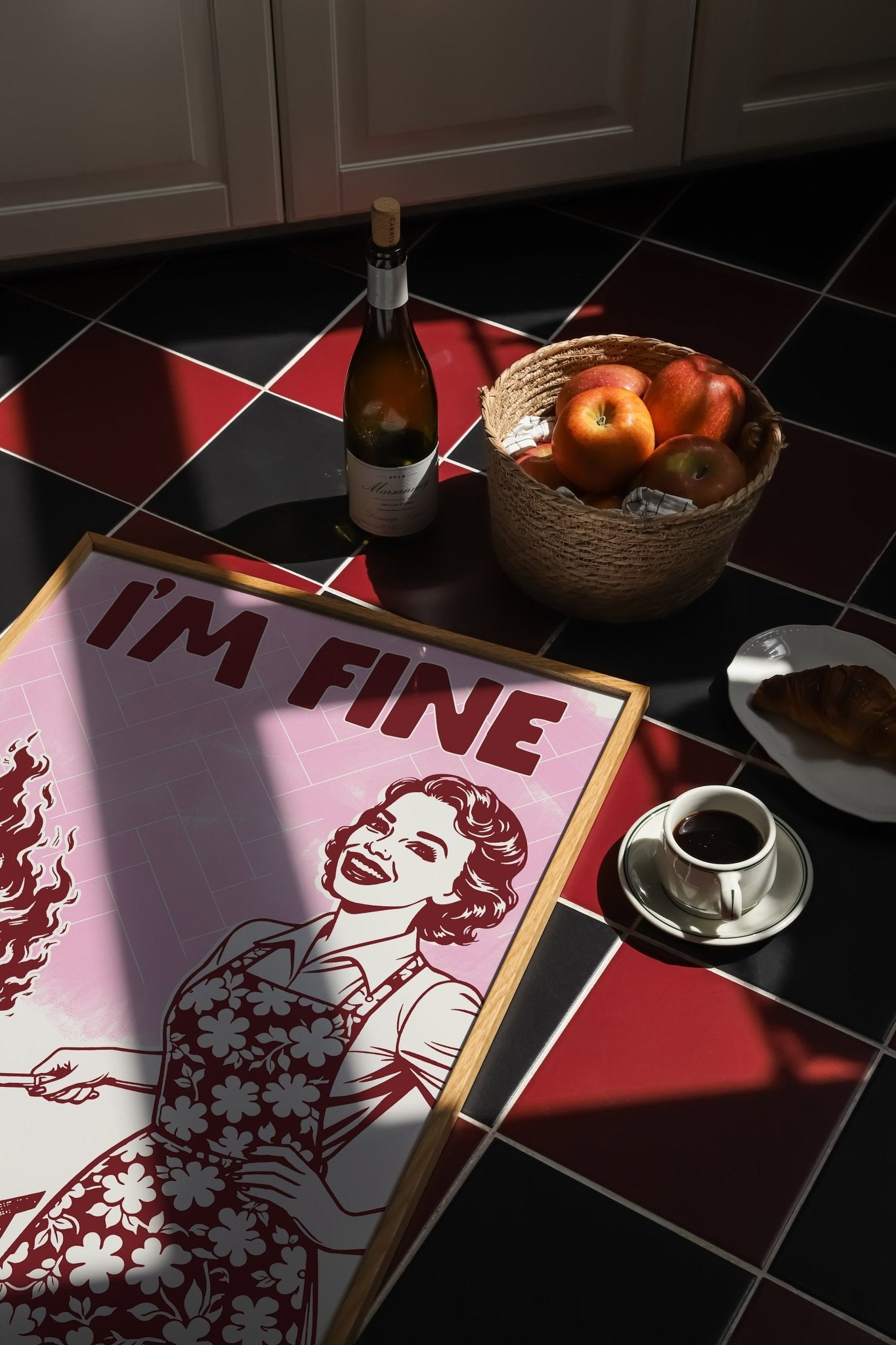 I'm Fine Poster – Funny Retro Pink Kitchen Wall Art Print (Digital & Printed Options) - Evergreen Posters