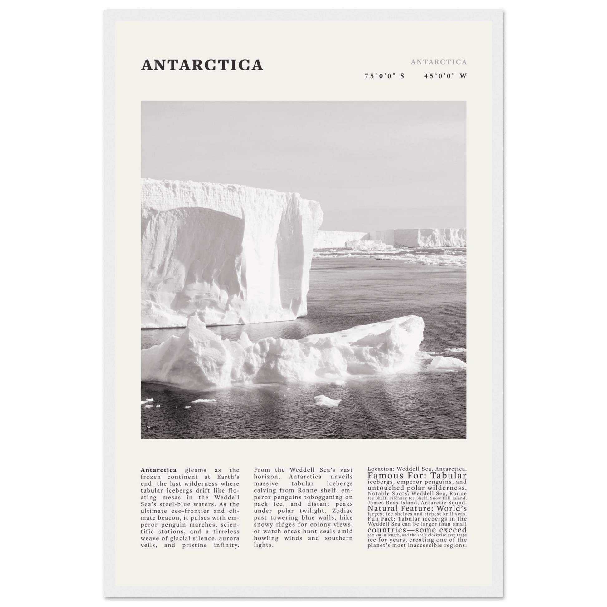 Antarctica Poster Black and White – Vintage Weddell Sea Iceberg Print (Digital & Printed Options) - Evergreen Posters