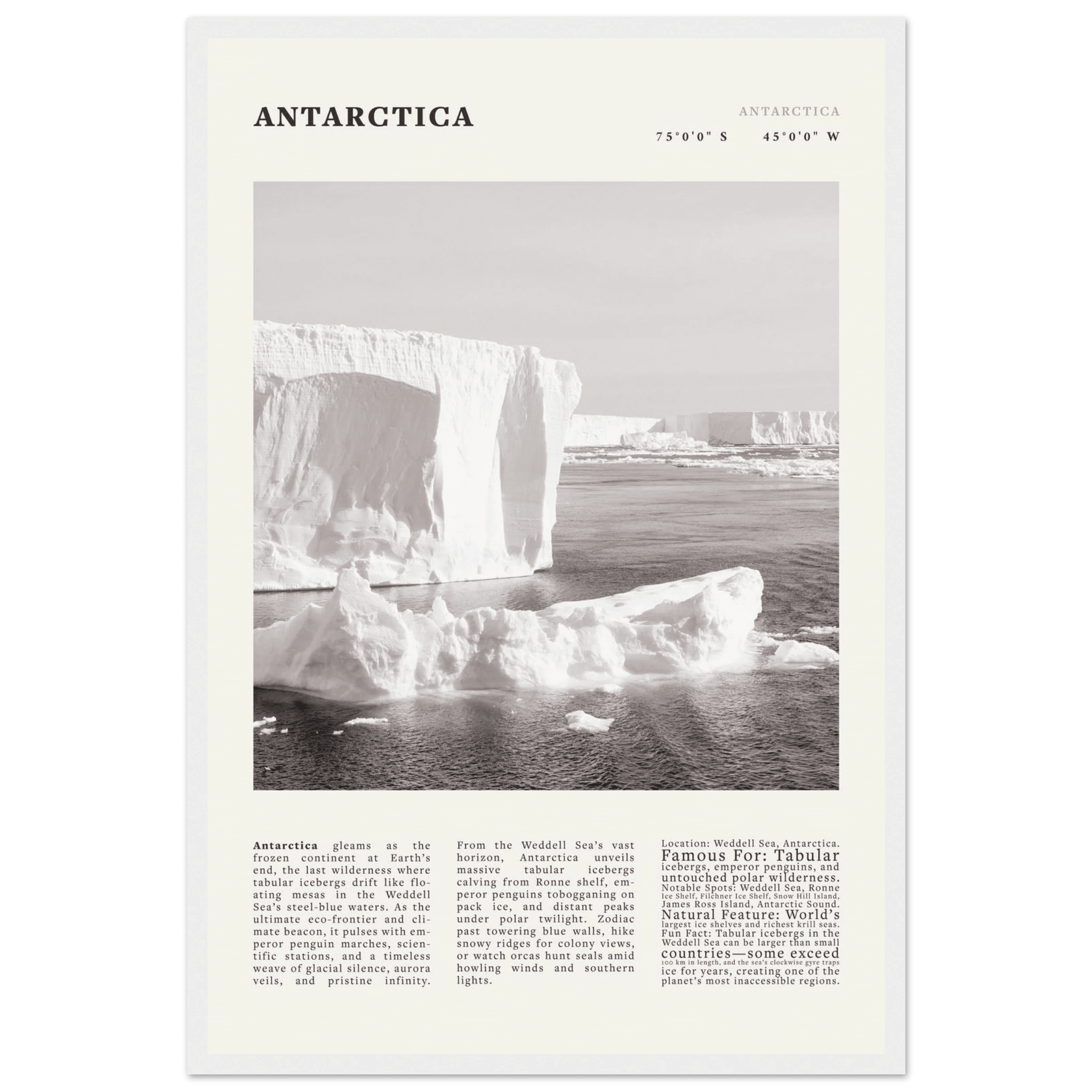 Antarctica Poster Black and White – Vintage Weddell Sea Iceberg Print (Digital & Printed Options) - Evergreen Posters