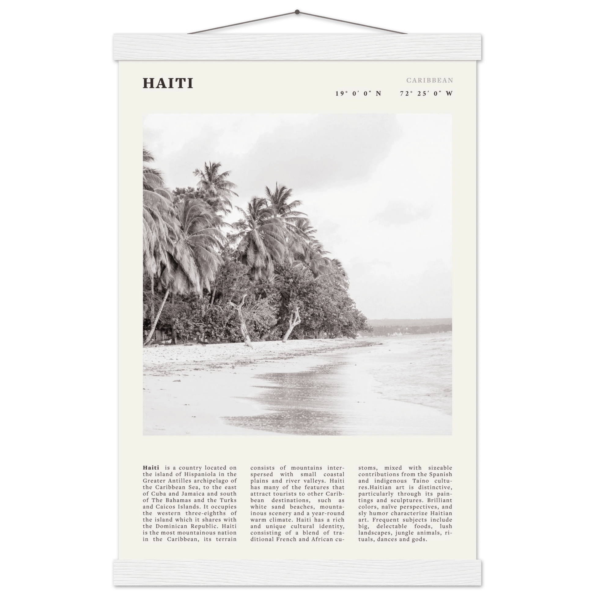 Haiti Poster | Black & White Caribbean Beach Wall Art | Tropical Travel Print - Evergreen Posters