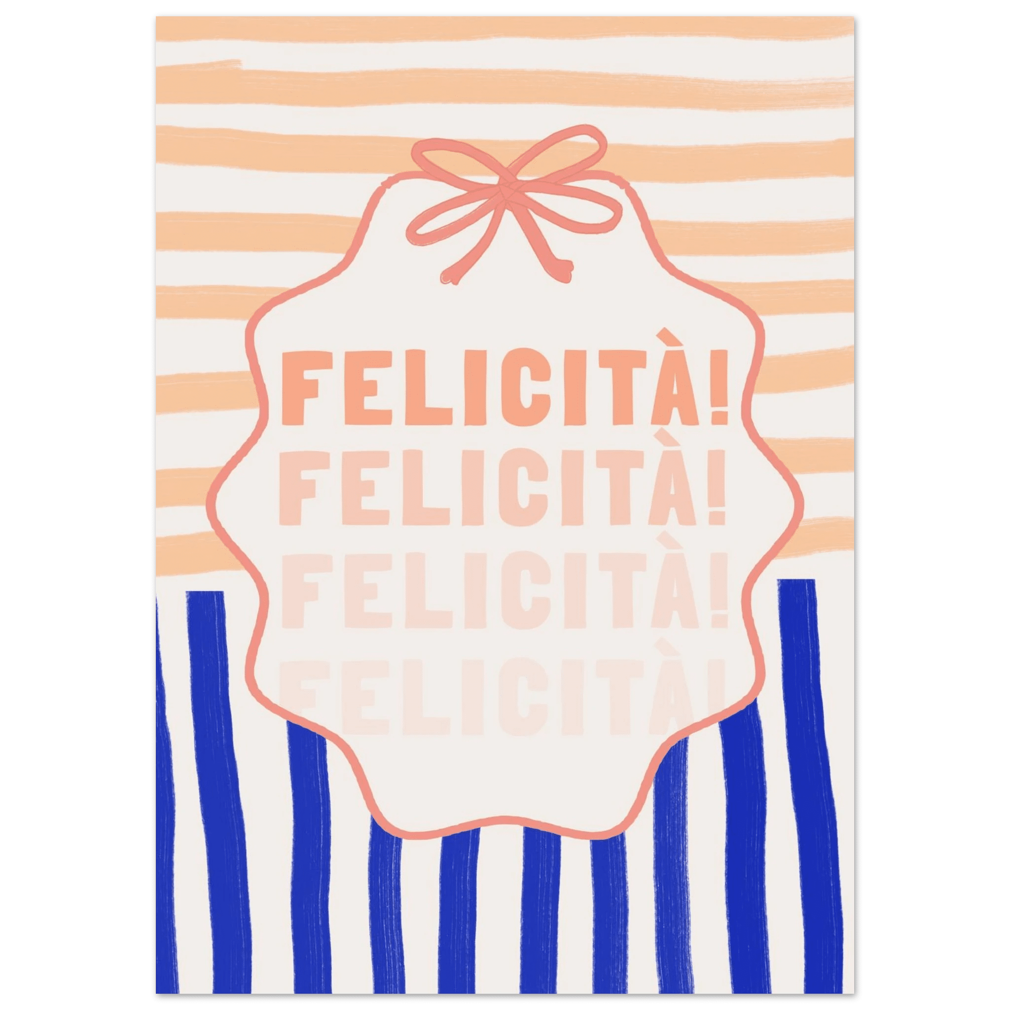 Felicità Italian Happiness Quote Print | Coquette Stripe Wall Art - Evergreen Posters