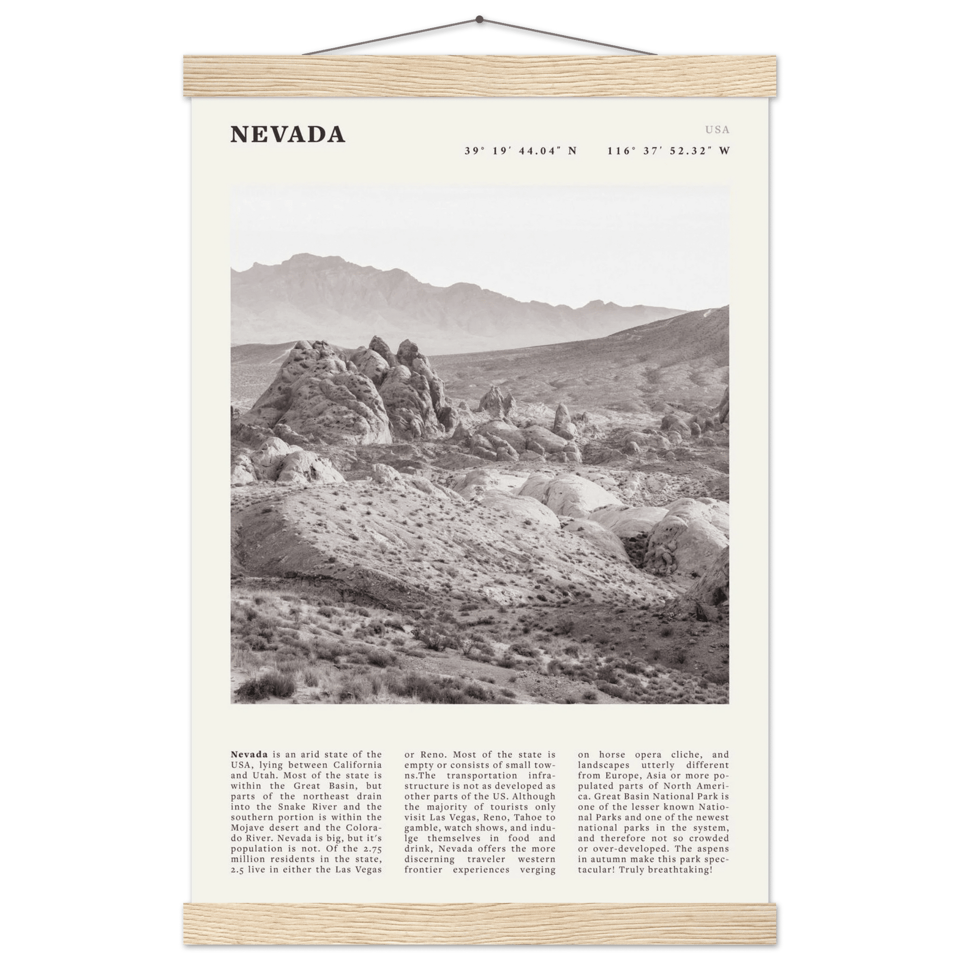 Nevada Poster | Black & White Desert Landscape Wall Art | USA Travel Print Decor - Evergreen Posters