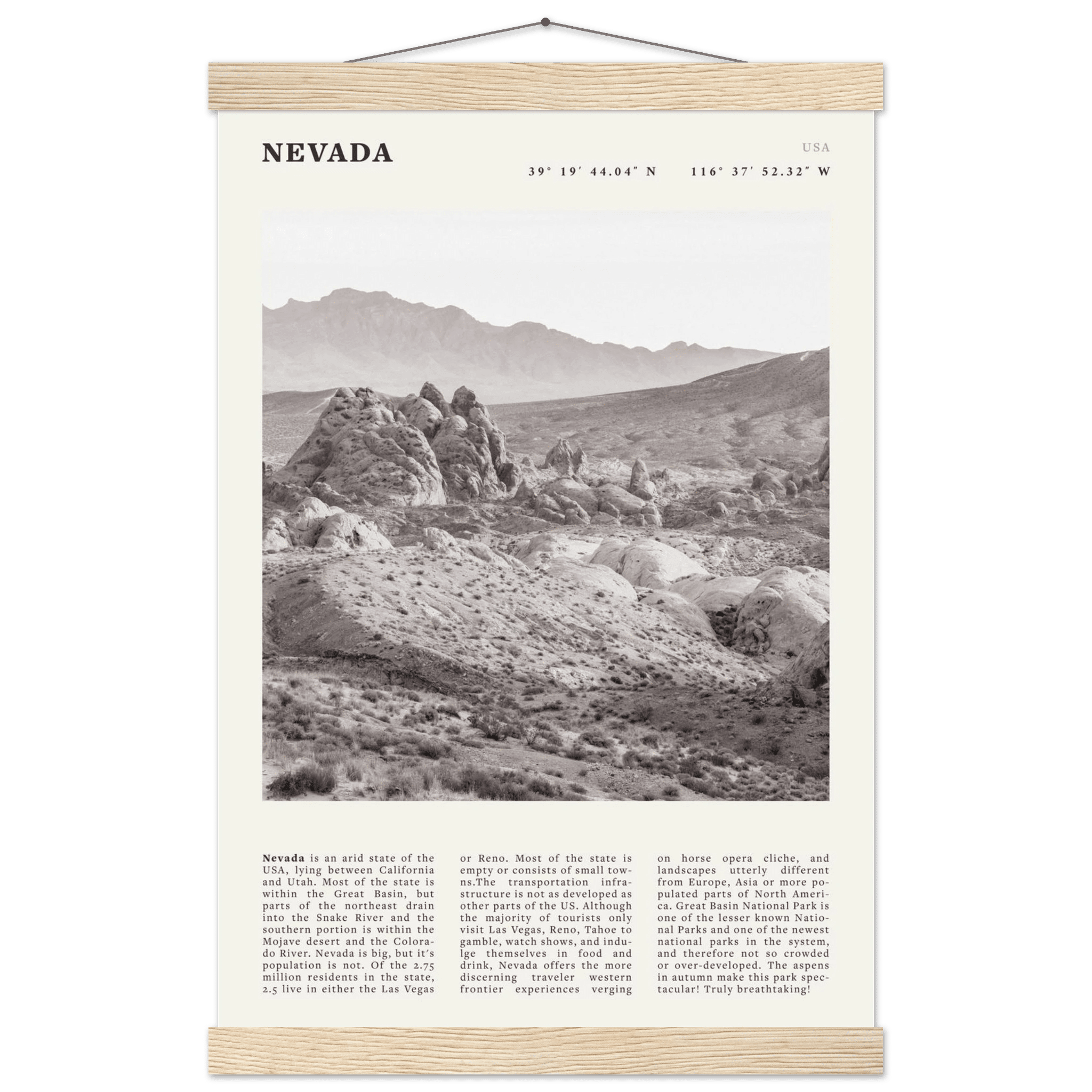 Nevada Poster | Black & White Desert Landscape Wall Art | USA Travel Print Decor - Evergreen Posters
