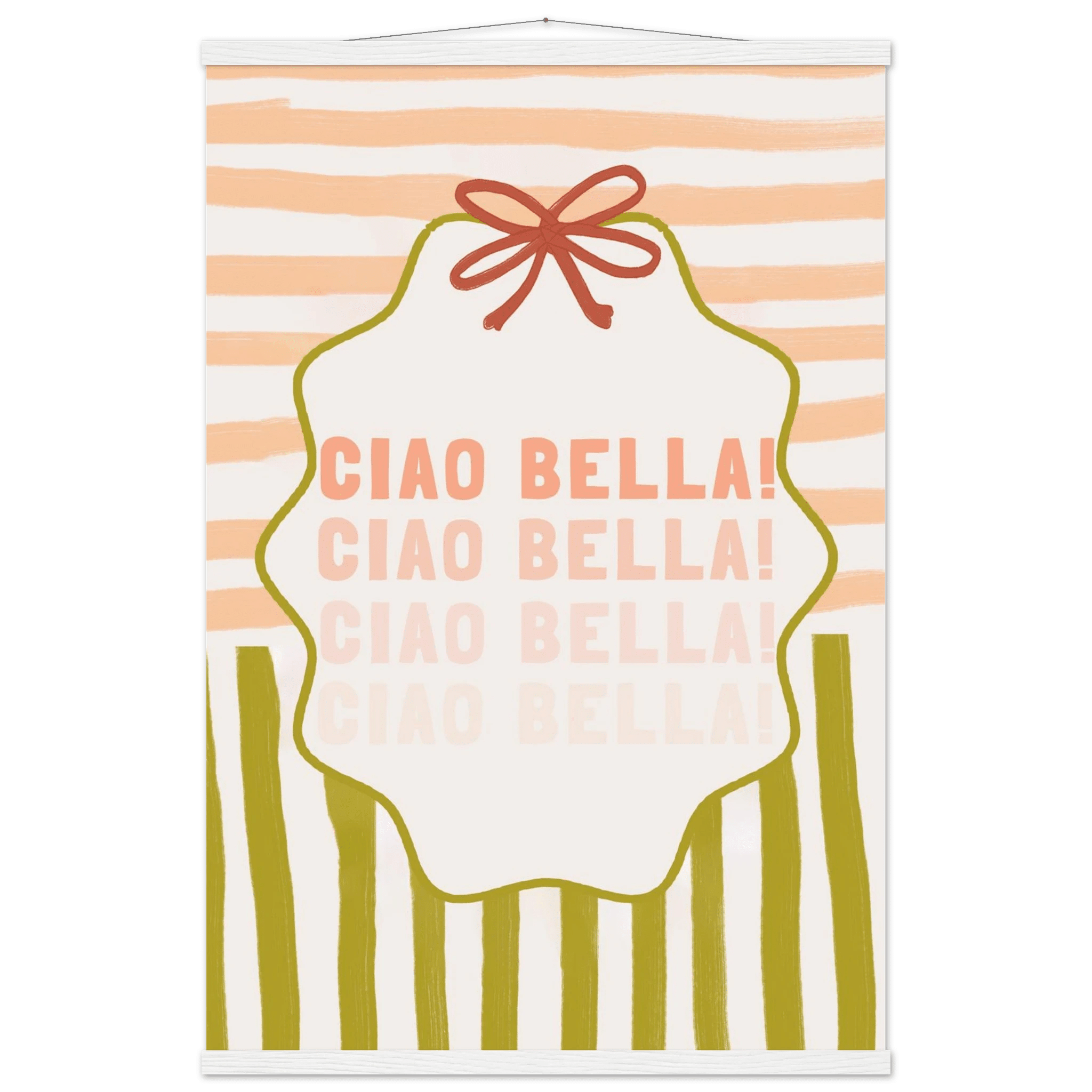 Ciao Bella Poster | Italian Typography Wall Art | Retro Stripe Bow Print | Cute Room Decor - Evergreen Posters