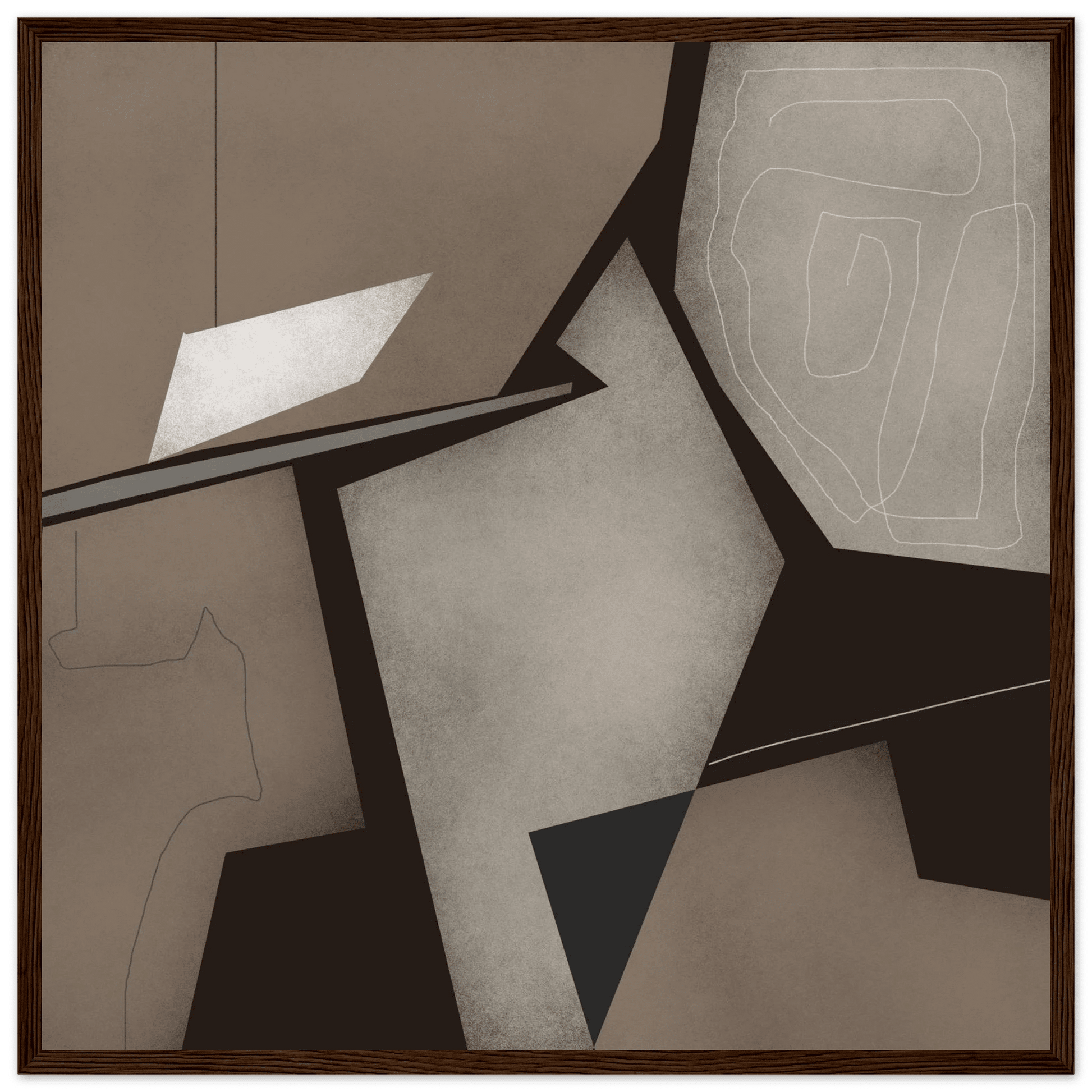 Taupe & Black Geometric Abstract Poster | Modern Square Wall Art | Neutral Decor Print - Evergreen Posters