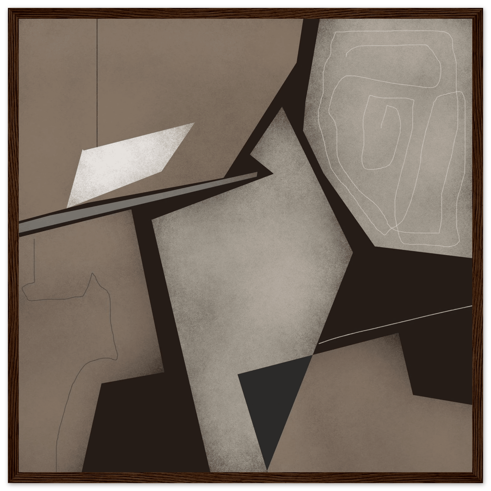Taupe & Black Geometric Abstract Poster | Modern Square Wall Art | Neutral Decor Print - Evergreen Posters